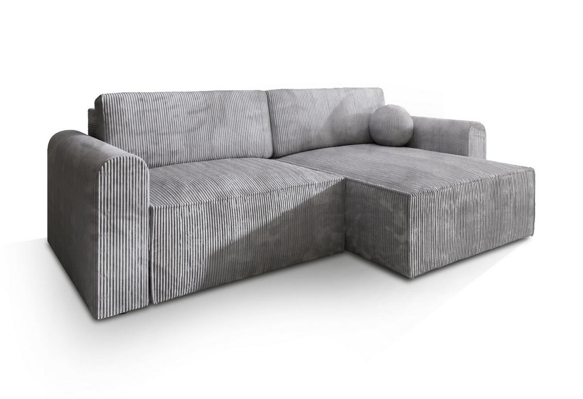 ECKSOFA FIANO P Hellgrau Kordstoff mit Schlaffunktion - Hellgrau, Holz (245/148cm) - MASSENO