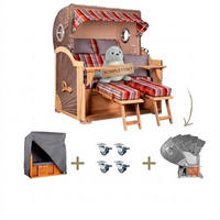 STRANDKORB Komplettset Baltikum Teak Bullauge PE Grey Dessin 584 - Rot/Braun, Naturmaterialien/Metall (142/170/95cm) - Mr. Deko