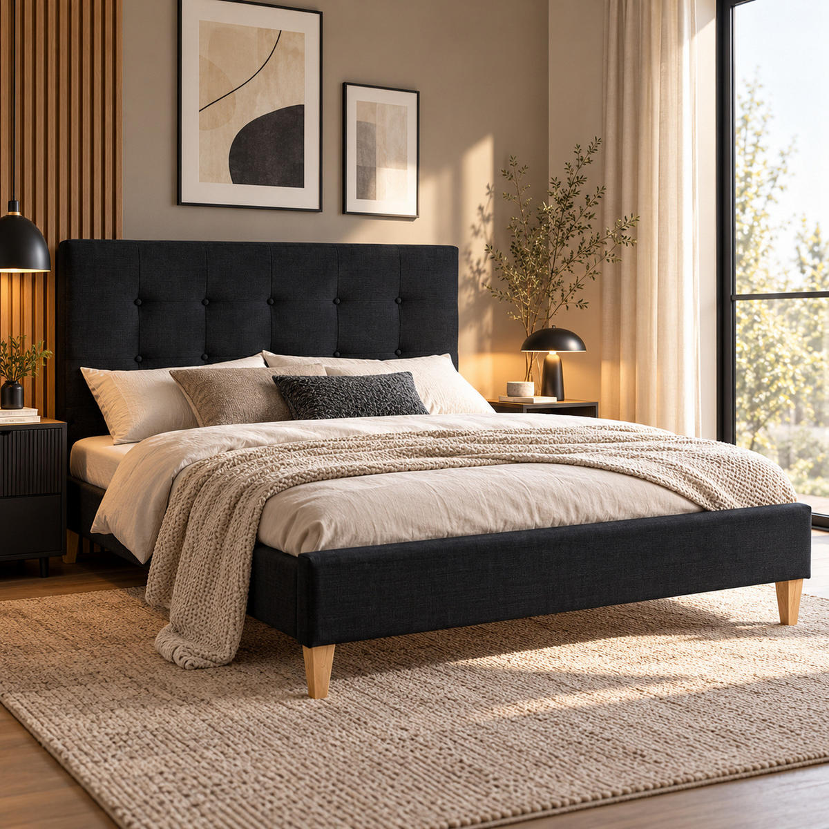 POLSTERBETT mit Lattenrost 140/200 cm in Schwarz - Schwarz, Textil (140/200cm) - Homestyle4u