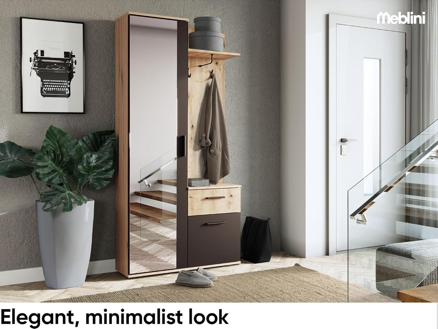 GARDEROBE LUXOR - Schwarz/Eiche Artisan, Holzwerkstoff (97/195/30cm) - Meblini
