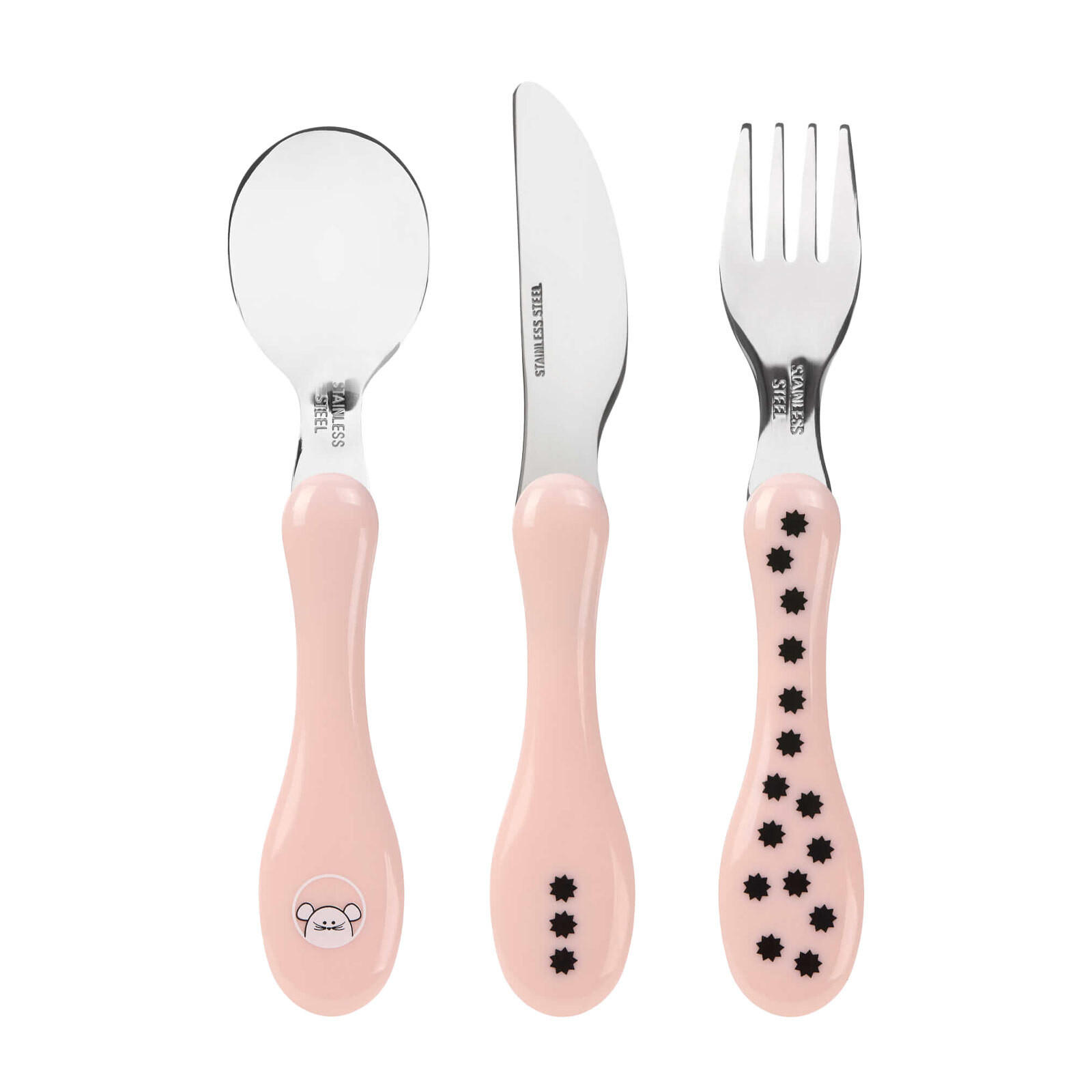 KINDERBESTECK Little Chums Maus 3er Set - Rosa, Metall - Lässig
