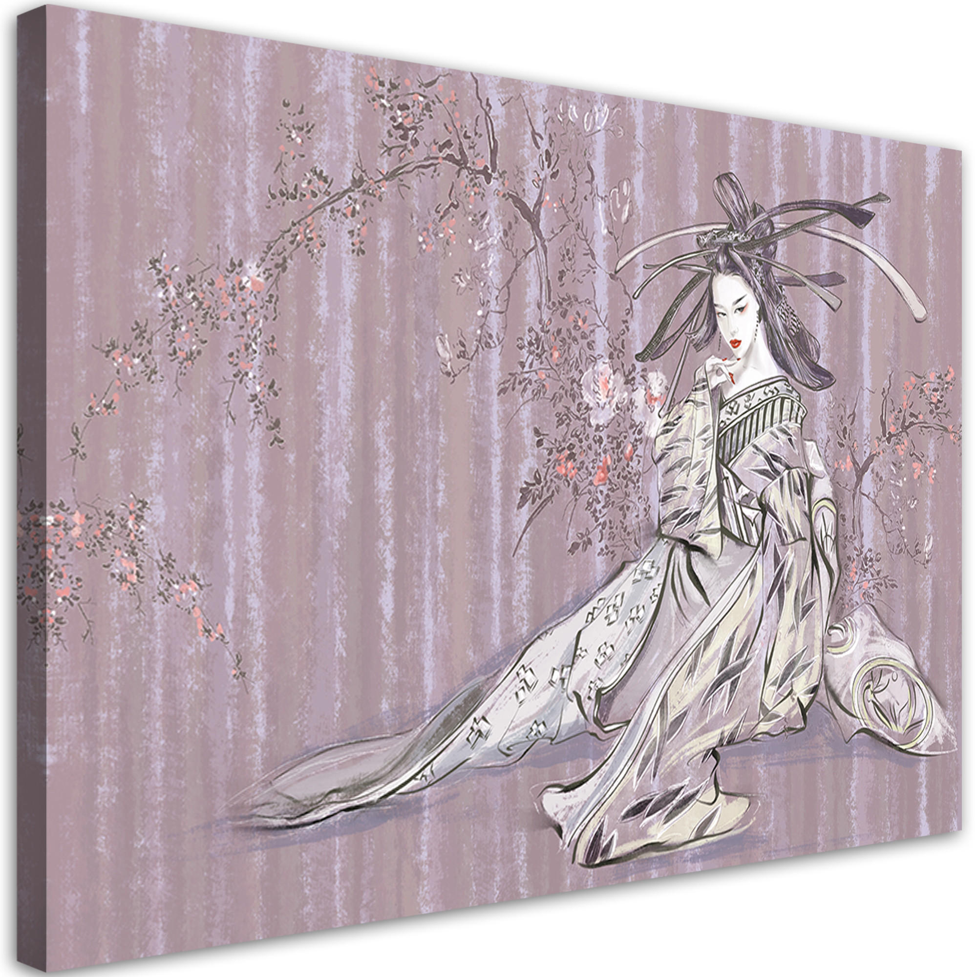 WANDBILD traditioneller japanischer geisha - Lila, Textil (60/40cm) - Feeby