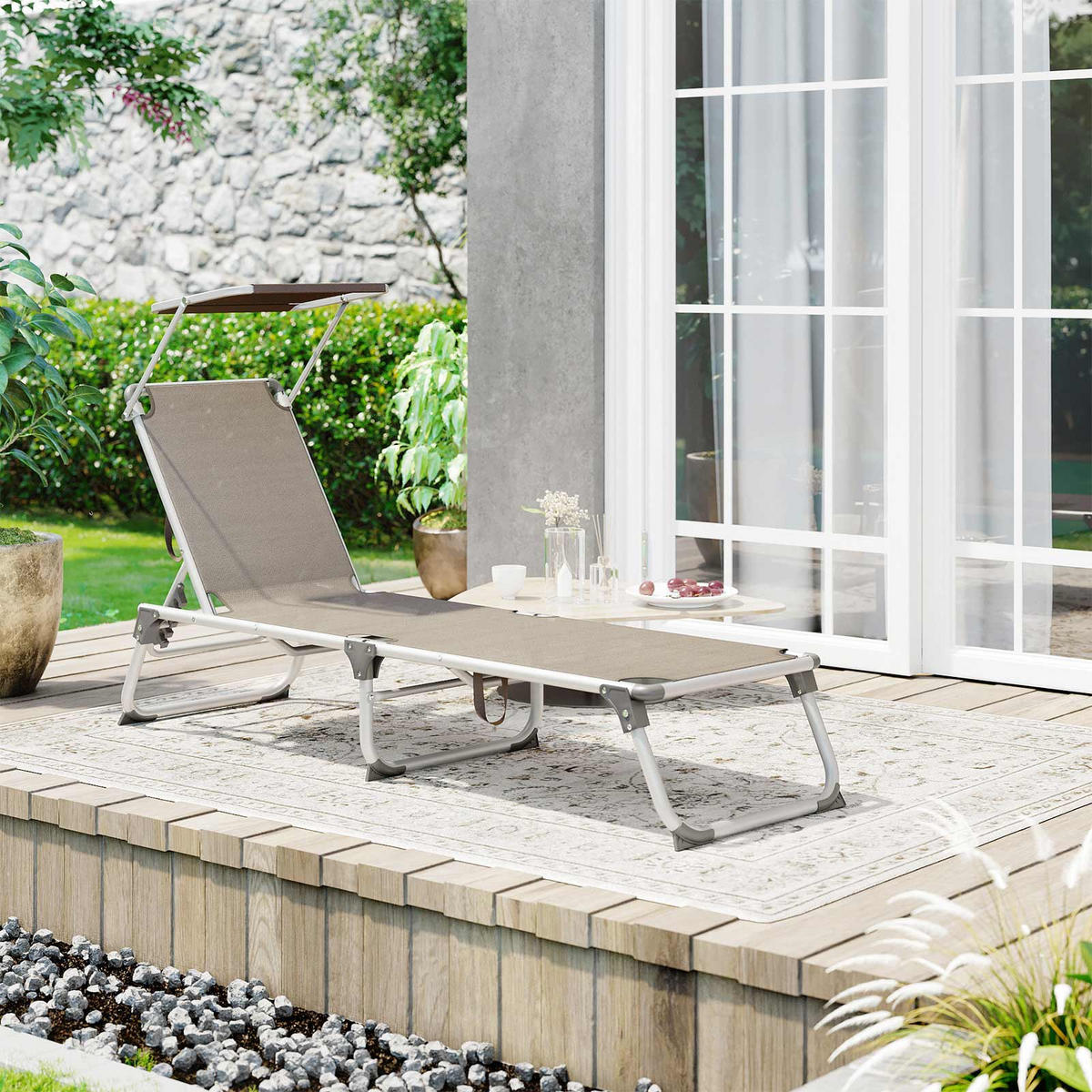 SONNENLIEGE GARTENLIEGE - Taupe, Textil (193/31/55cm) - Hansiro