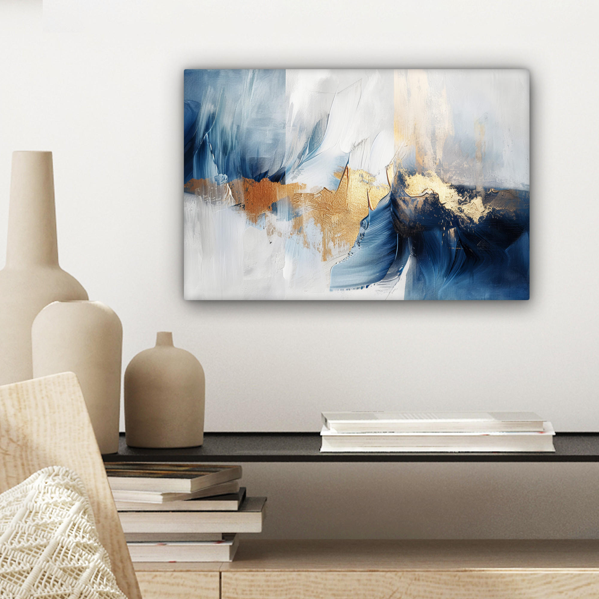 LEINWANDBILD Gold - Blau - Aquarell - Kunst - Modern 30x20 cm - Hellblau, Textil (30/20cm) - MuchoWow