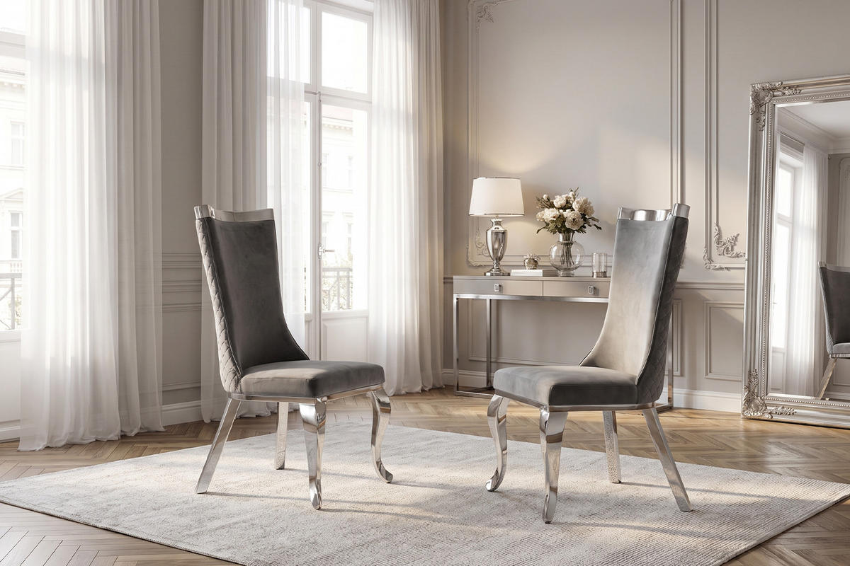 ESSZIMMERSTUHL SELENA Grau Velvet (1er-Set) - Grau, Textil (54/109/64cm) - KAWOLA