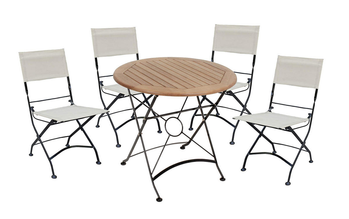 GARTEN-SITZGRUPPE Ebba 5-teilig Rund Gartenmöbel-Set - Schwarz, Holz - DELUKE