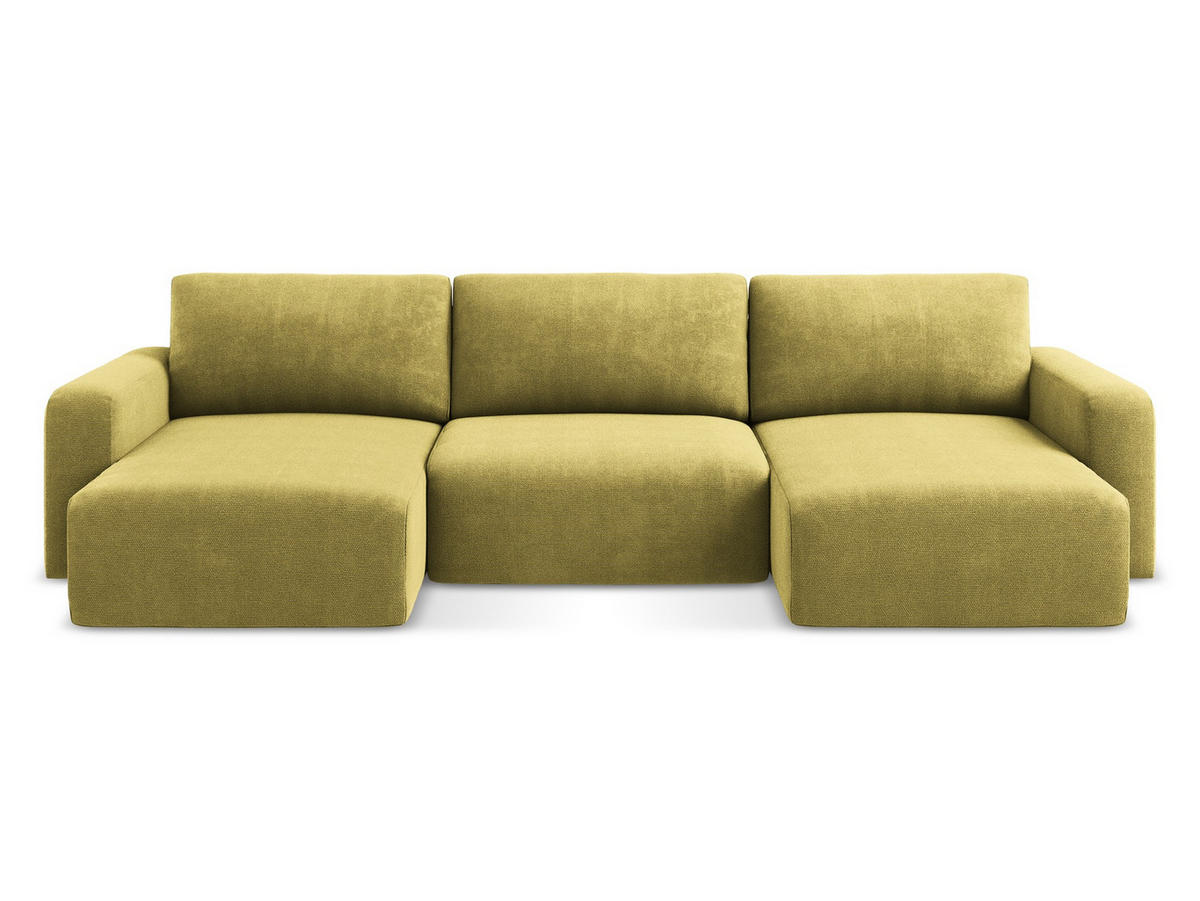 WOHNLANDSCHAFT Chenille Stoff Grün - Limette/Schwarz, Kunststoff/Textil (332/79/149cm) - Makamii