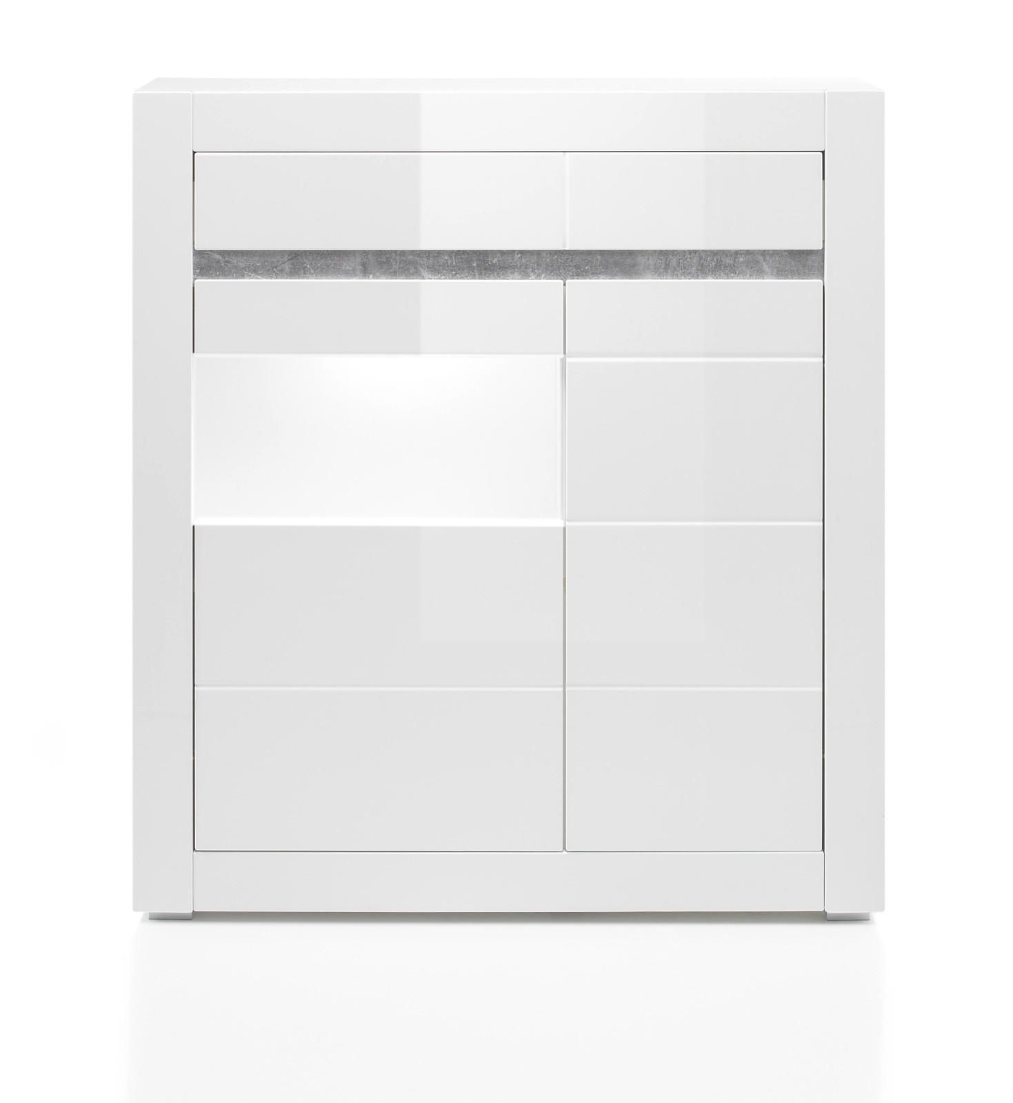 VITRINE Hochglanz weiß, mit weiß oder grau 100 cm, Kommode mit Soft-Close - Weiß Hochglanz/Weiß, Glas/Holzwerkstoff (100/112/35cm) - Furn.Design