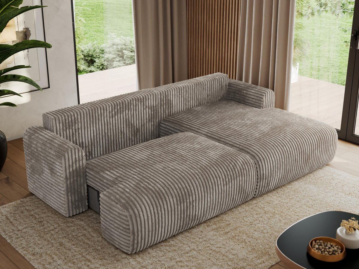 ECKSCHLAFSOFA TONO L Hellbraun Cord - rechts - Hellbraun/Schwarz, Kunststoff/Textil (150/260cm) - MKS