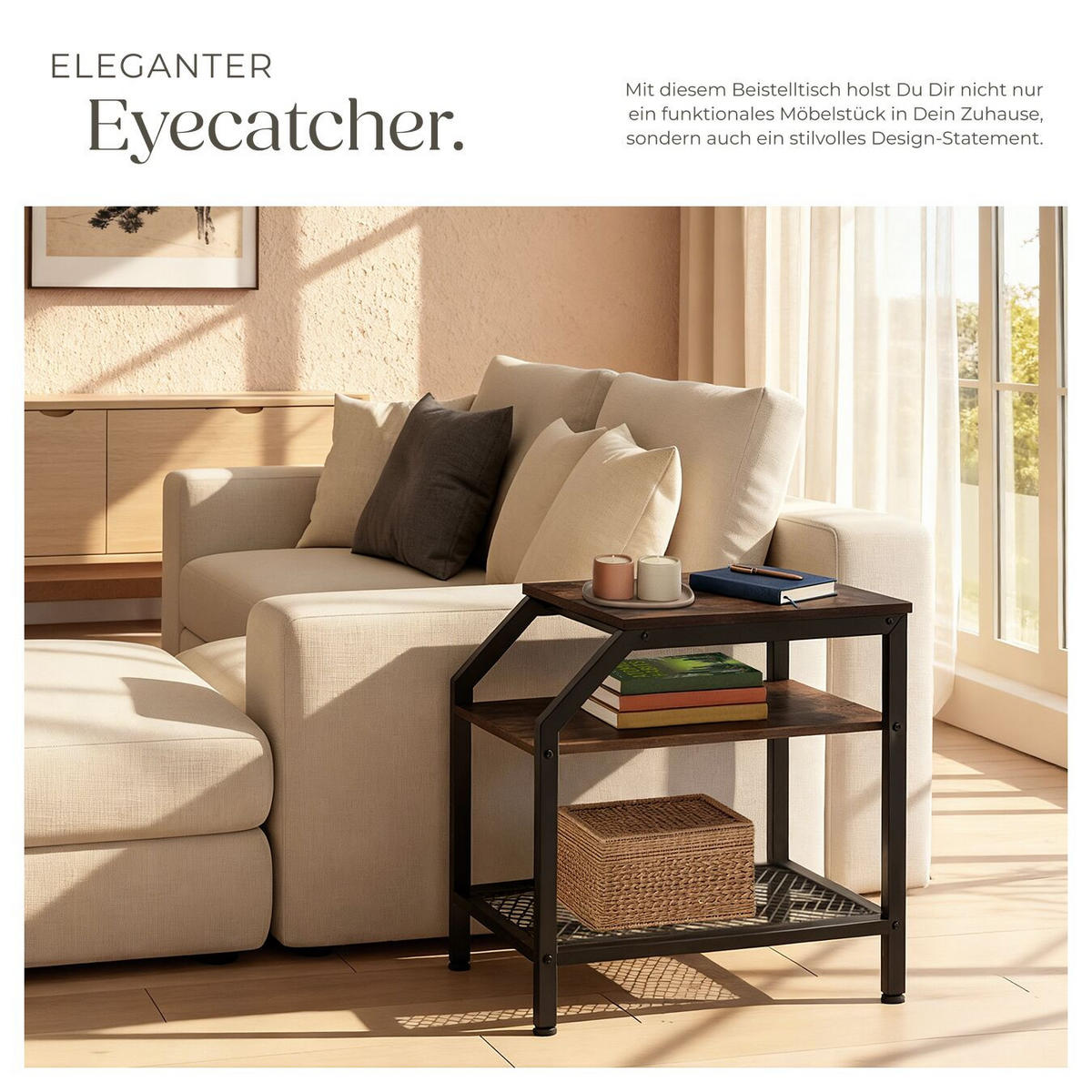 BEISTELLTISCH Plymouth,36,5 x 58,5 x 59,5 cm,Industrial Holz dunkel, rustikal - Rostfarben, Holz (58.5/36.5/59.5cm) - tectake