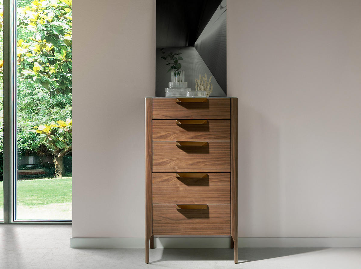 KOMMODE Walnuss Stahl Weiß 60/45/107 cm - Edelstahlfarben/Walnussfarben, Holz/Stein (60/107/45cm) - ANGEL CERDA