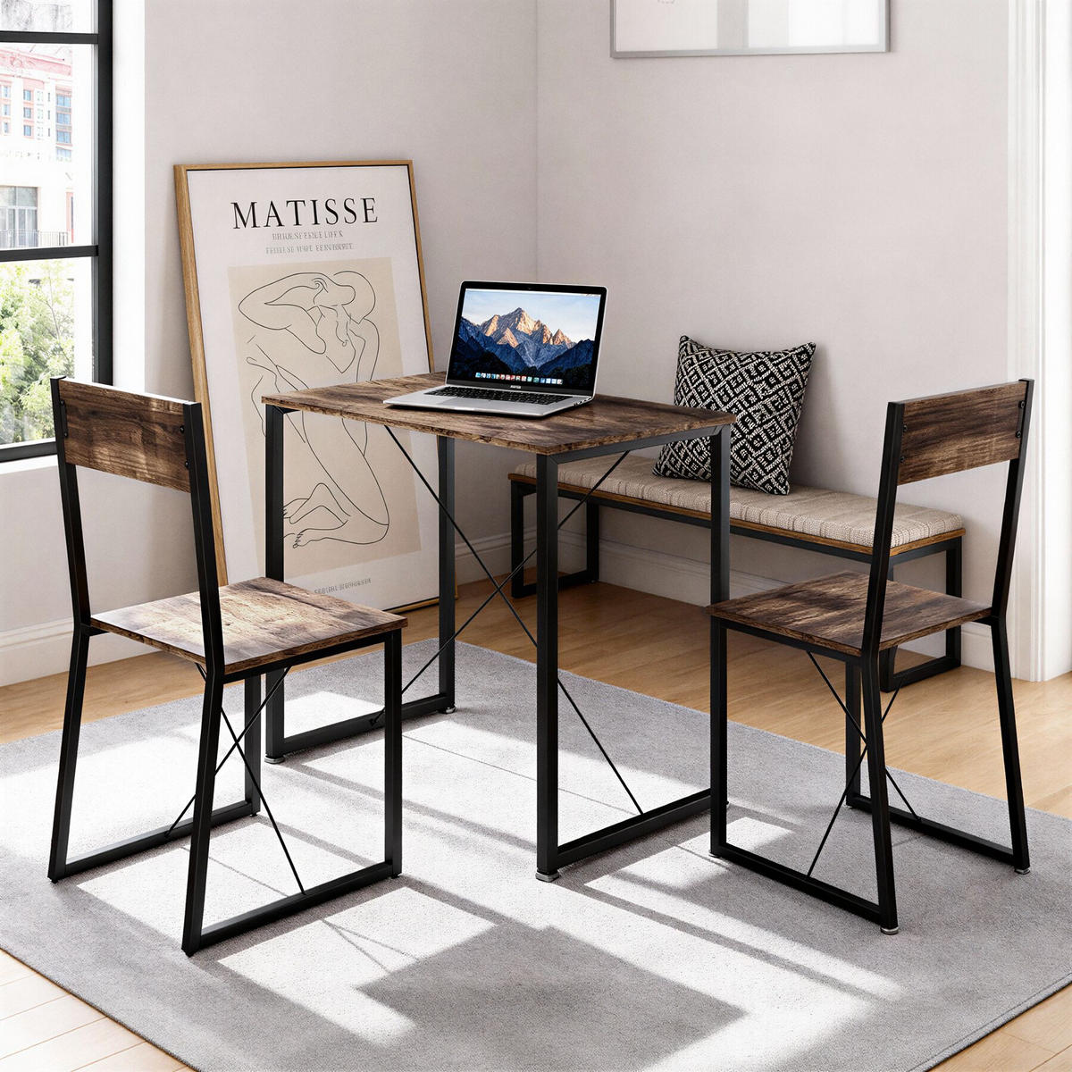 SITZGRUPPE Margate, mit höhenverstellbaren Kunststofffüßen, Industrial Holz dunkel, rustikal - Rostfarben, Holzwerkstoff (80/90/138cm) - tectake