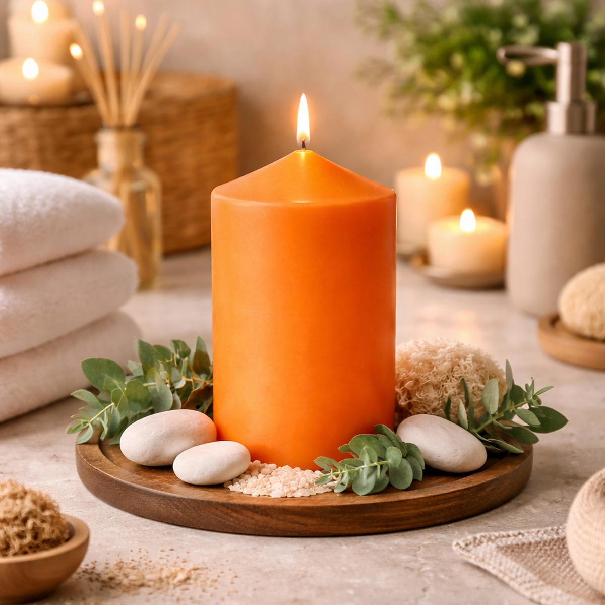 STUMPENKERZEN (6er Pack) Ø6cm x 10cm - Ocker - Dunkelorange, Naturmaterialien (10cm) - HS Candle