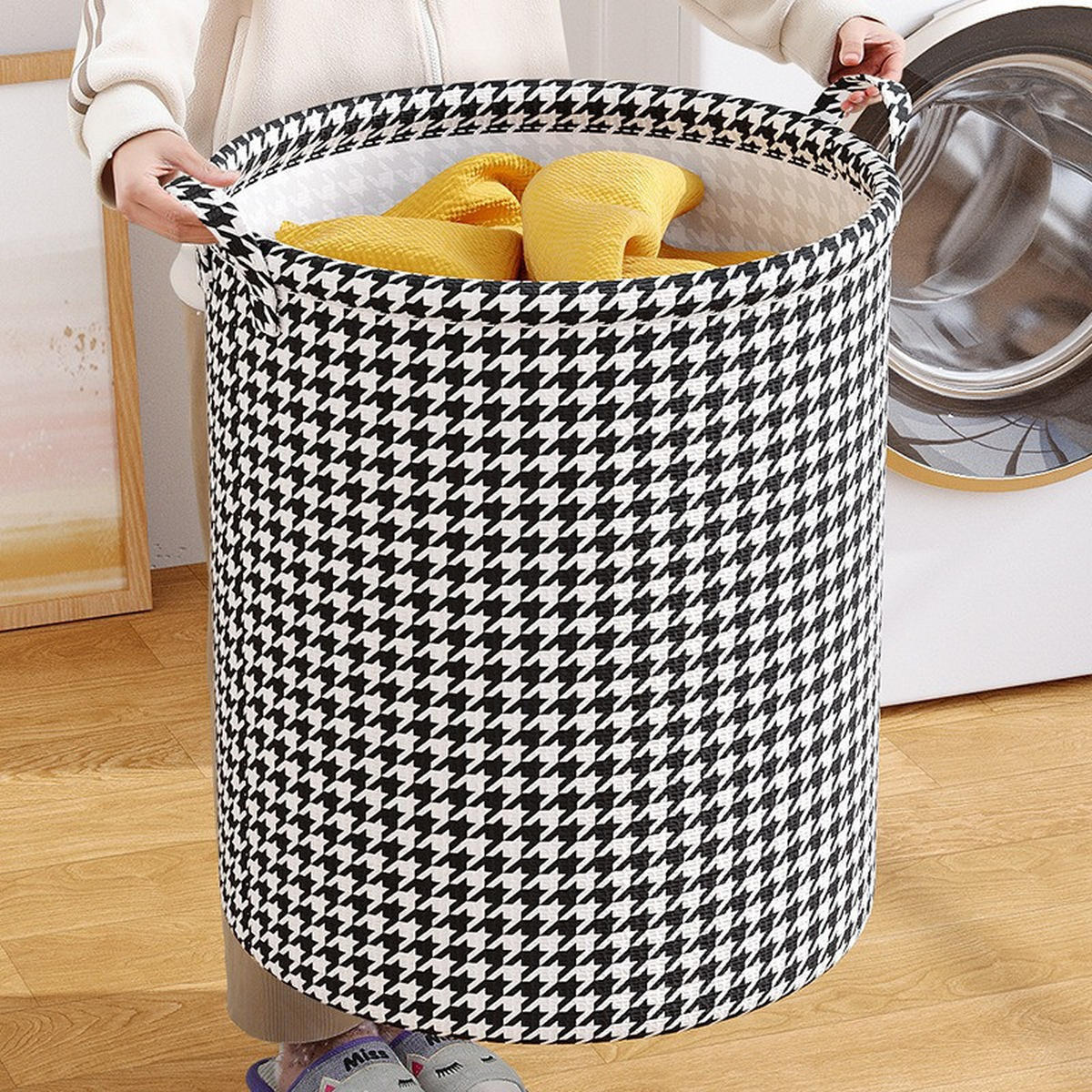 WÄSCHEKORB – großes Fassungsvermögen – 40 × 40 × 56 cm – Schwarz & Weiß - Schwarz, Textil (40/56/40cm)