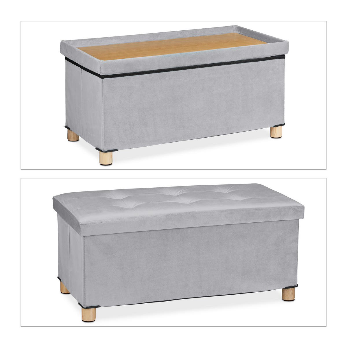 SITZBANK - Grau, Holz/Holzwerkstoff (76/34/38cm) - Relaxdays