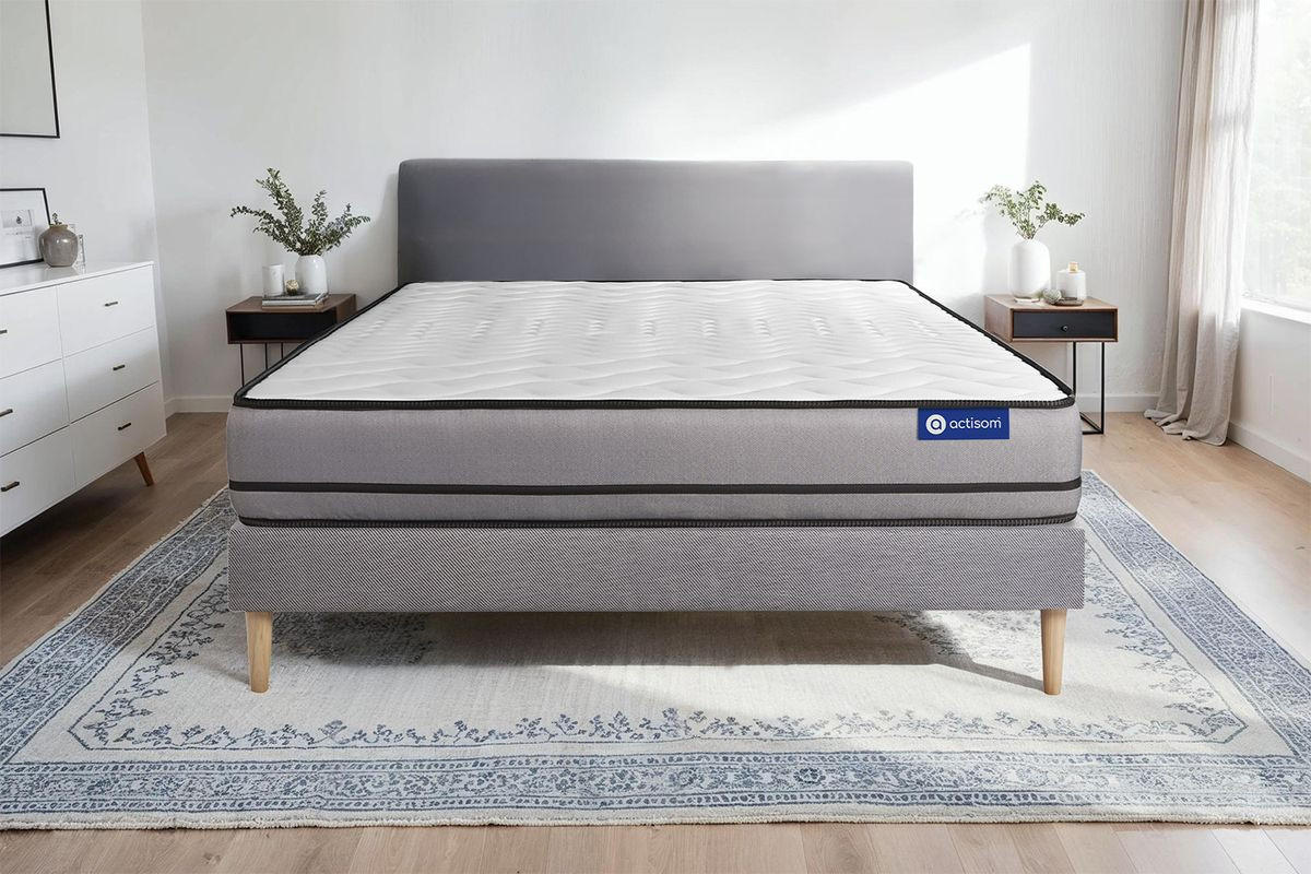 BETT Actilatex night Latex und Memory-Schaum 140 x 210 cm h4 - Kit Bettgestell Grau - Beige/Grau, Karton/Holz (140/210cm) - ACTISOM