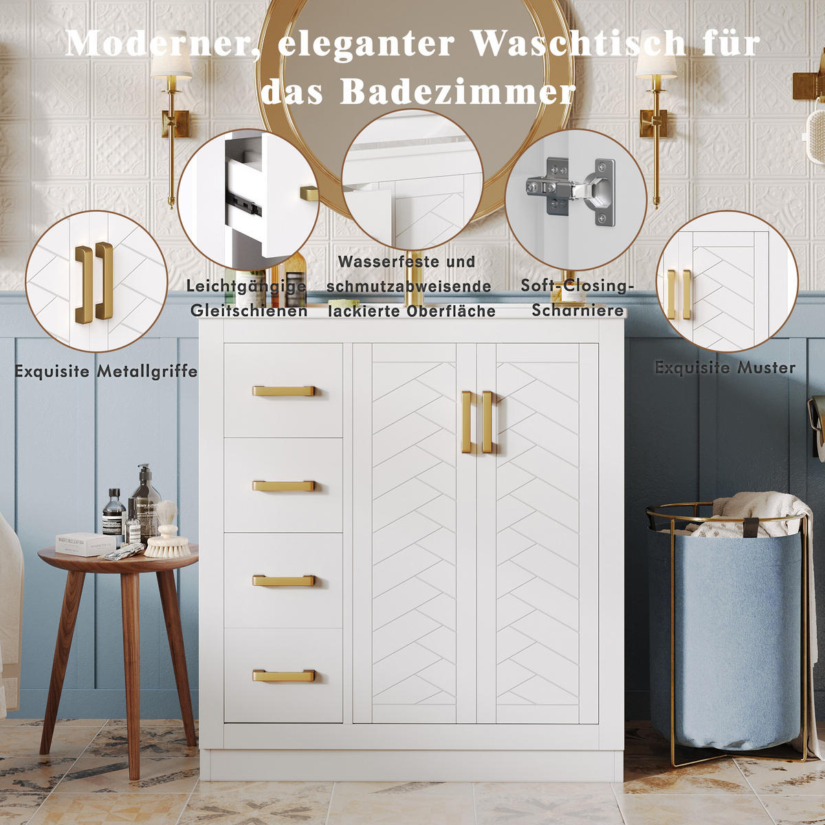 WASCHTISCHUNTERSCHRANK Weiß 76,5/46,5/84,5 cm - Weiß, Holz (76/84.5/46.5cm) - PANGIVO