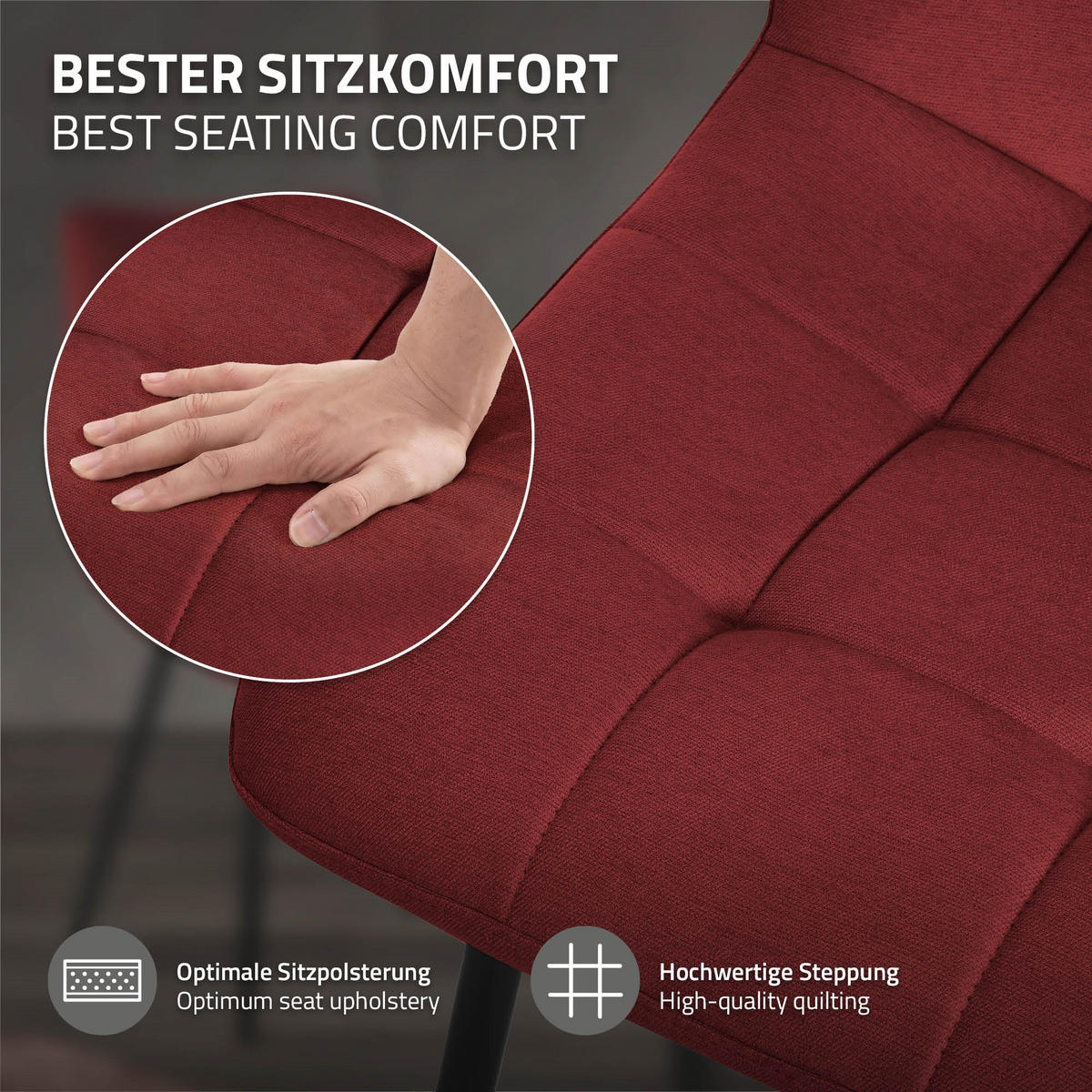 ESSZIMMERSTUHL 6er Set - Rot/Schwarz, Textil/Metall (49/89/60.5cm) - ML-DESIGN