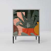 SIDEBOARD TROPICAL COMPOSITION, Grau, 57,5x42x72,5 cm, Schwarze Metallfüße - Multicolor/Schwarz, Holzwerkstoff/Metall (57.5/72.5/42cm) - SpaceRebels