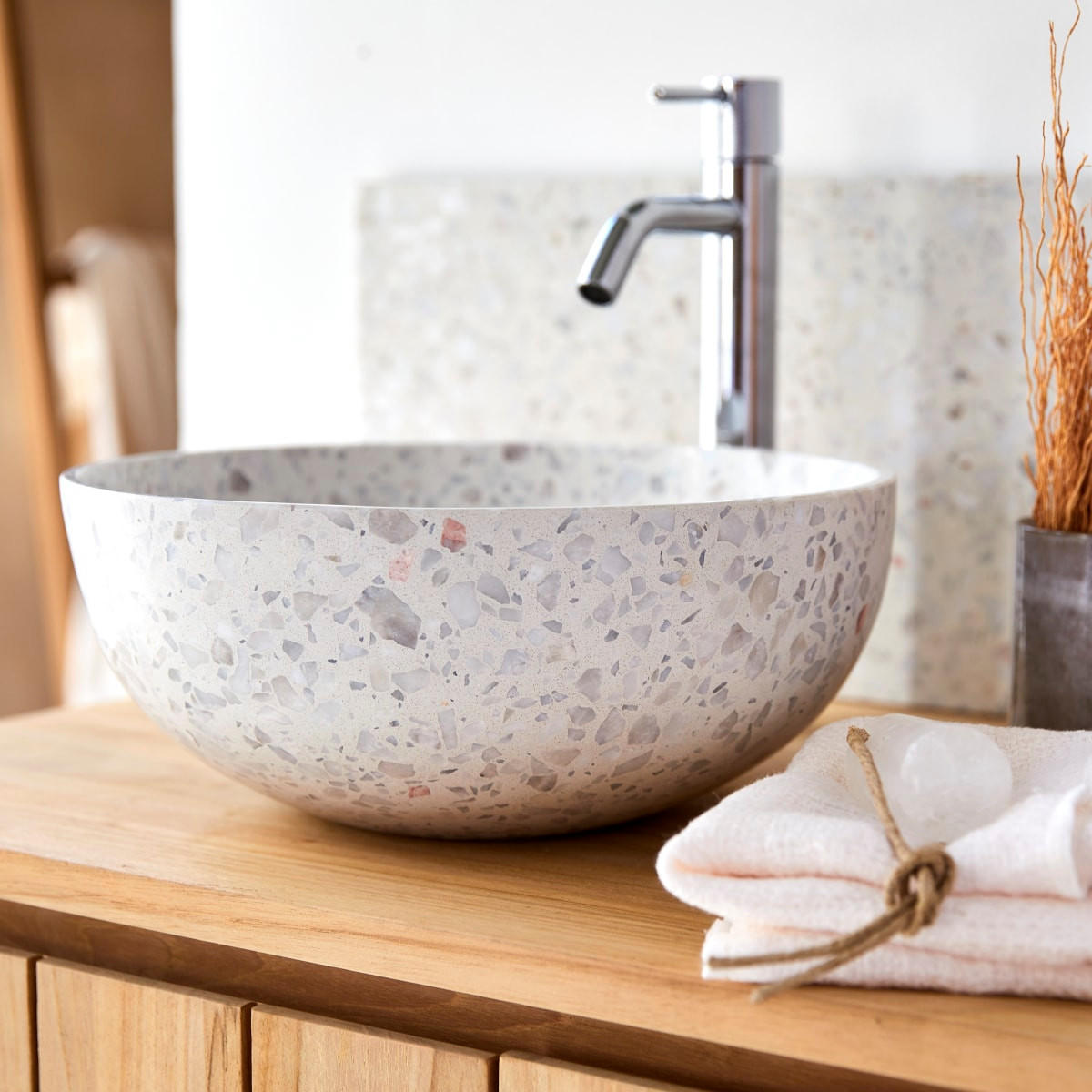 WASCHBECKEN Elea Beige aus Premium-Terrazzo - Beige, Stein (32/13/32cm) - Tikamoon