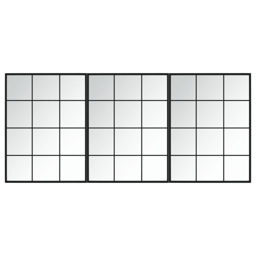 WANDSPIEGEL 3 Stk. Schwarz 80x60 cm Metall - Schwarz, Metall (180/80/180cm) - furnicato