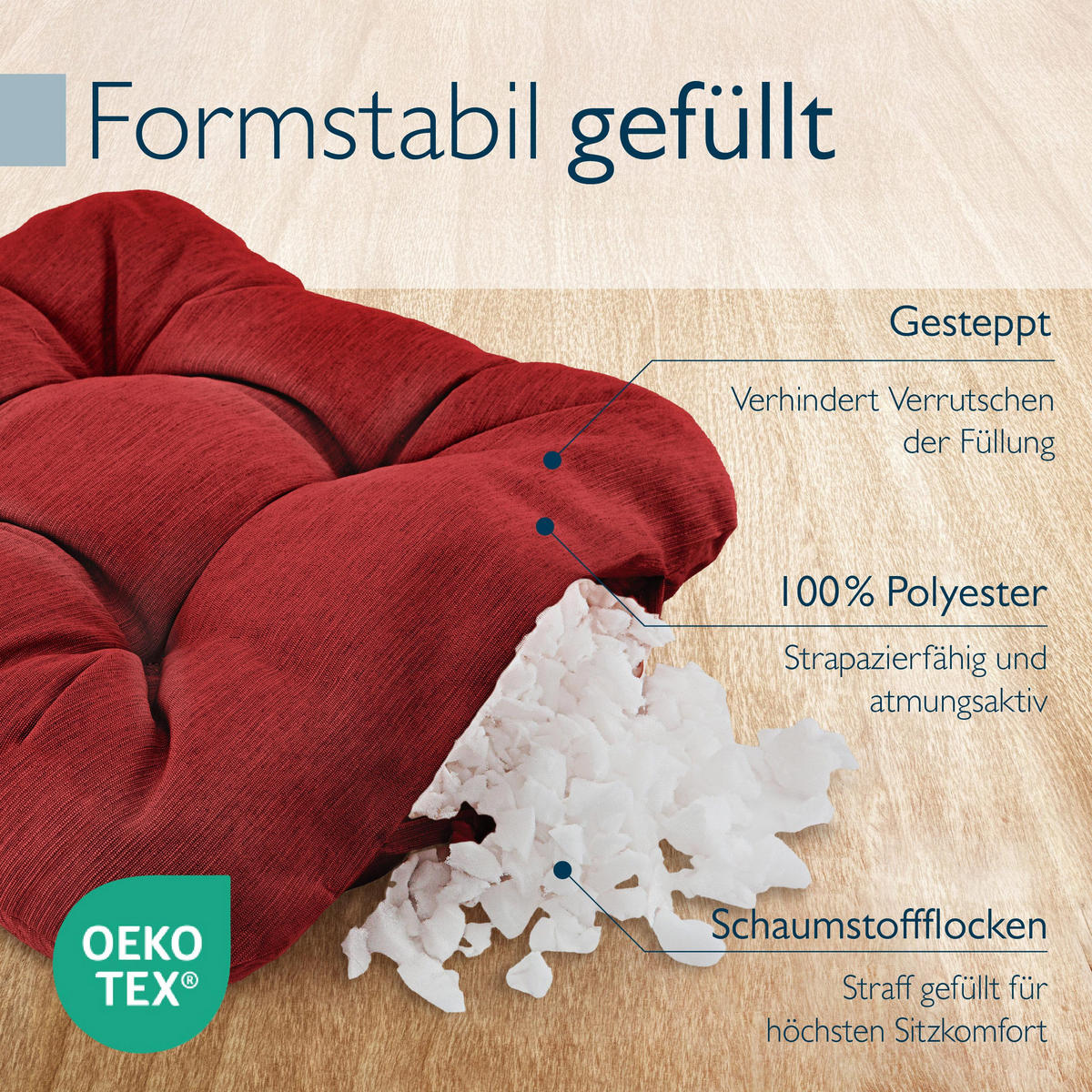 STUHLKISSEN HighLux SK 40/40/8cm Rot (4tlg) - Rot, Textil (40/40/32cm) - Beautissu 