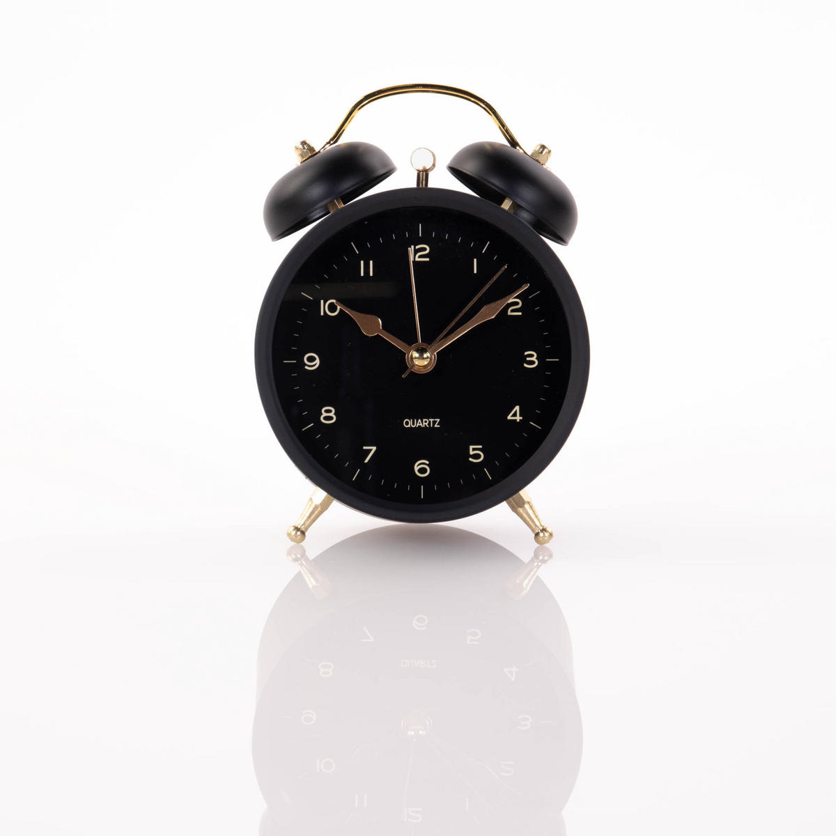 WECKER mit goldenen Uhrzeigern 10/5,5/13,5 cm - Schwarz, Metall (5.5/13.5/10cm) - Atmosphera Createur d´interieur