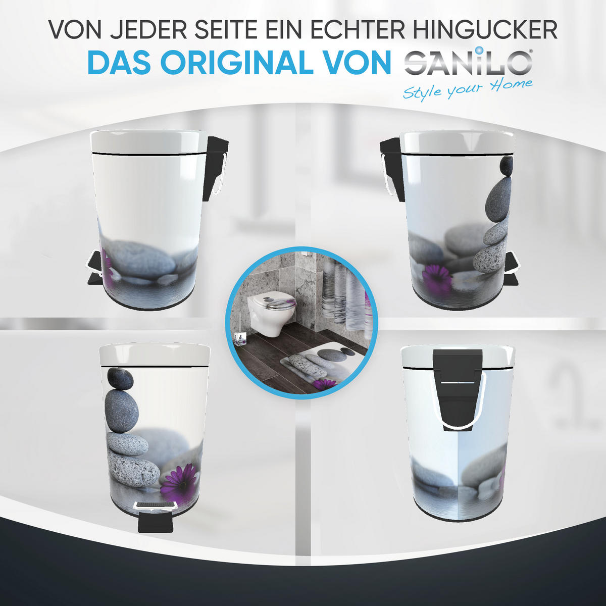 KOSMETIKEIMER Energy Stones - Violett/Schwarz, Kunststoff/Metall (17/25/25cm) - Sanilo