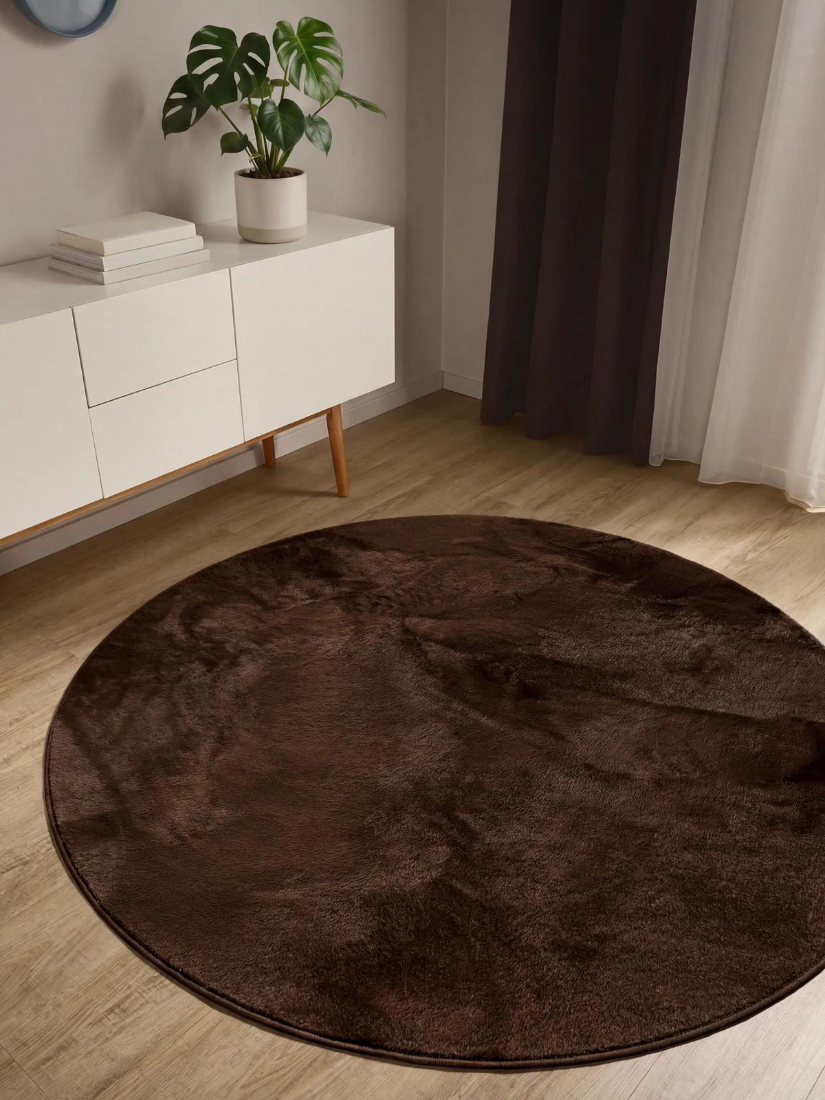 KUNSTFELLTEPPICH Furry Braun ø 160 cm rund - Braun, Kunststoff/Textil (160/160cm) - benuta