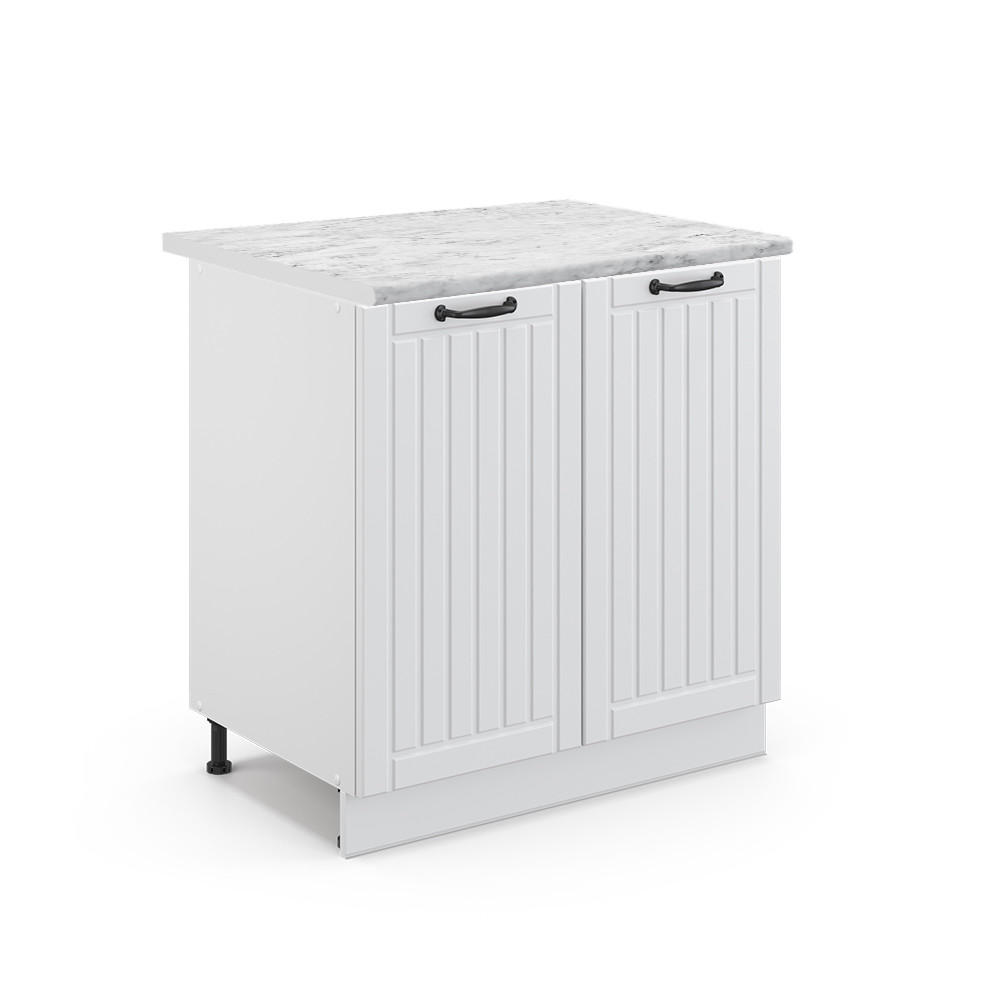 SPÜLENUNTERSCHRANK Fame-Line Weiß Landhaus 80 cm mit Regal, AP Marmor - Creme/Weiß, Holzwerkstoff (80/82/60cm) - Vicco
