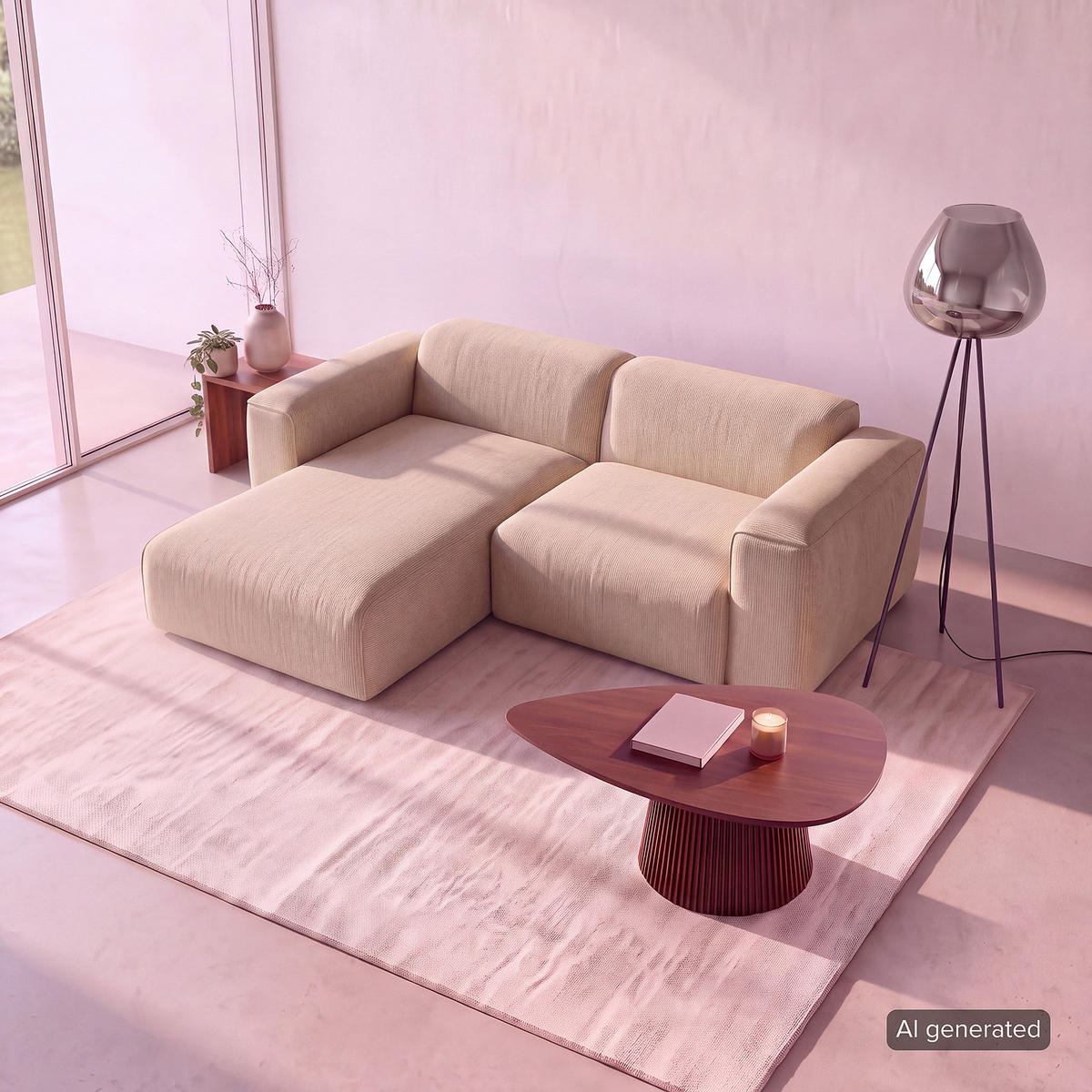 1,5-SITZER ECKSOFA mit Longchair - Beige/Schwarz, Kunststoff/Textil (260/173cm) - home24