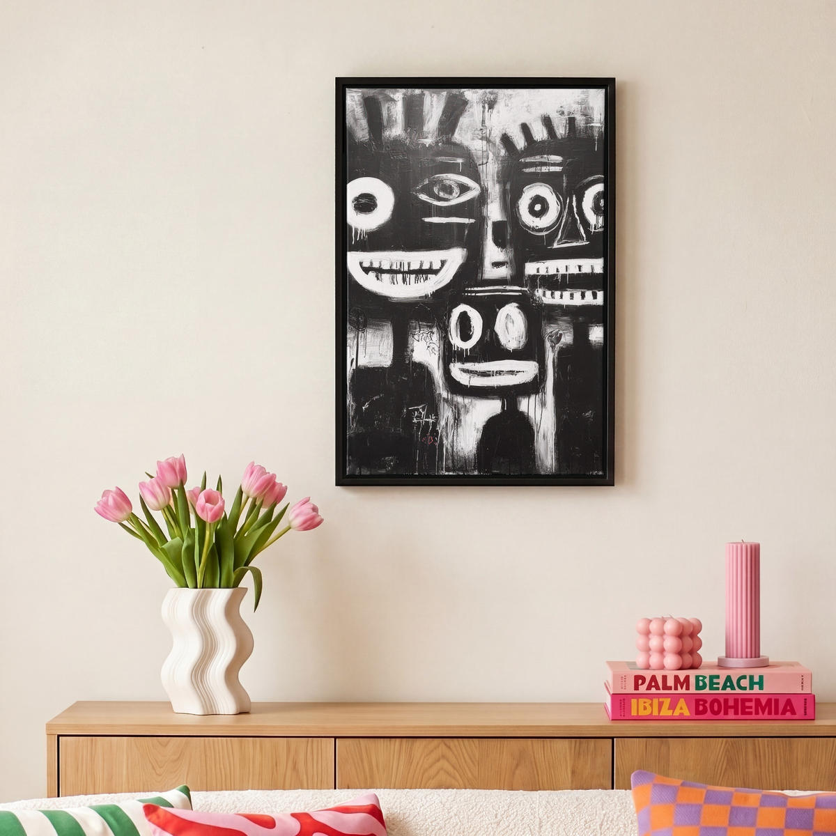 LEINWAND Bilder mit Rahmen - Malerei - Figuren - Schwarz - Abstrakt - 20x30 - Schwarz, Textil (20/30cm) - MuchoWow