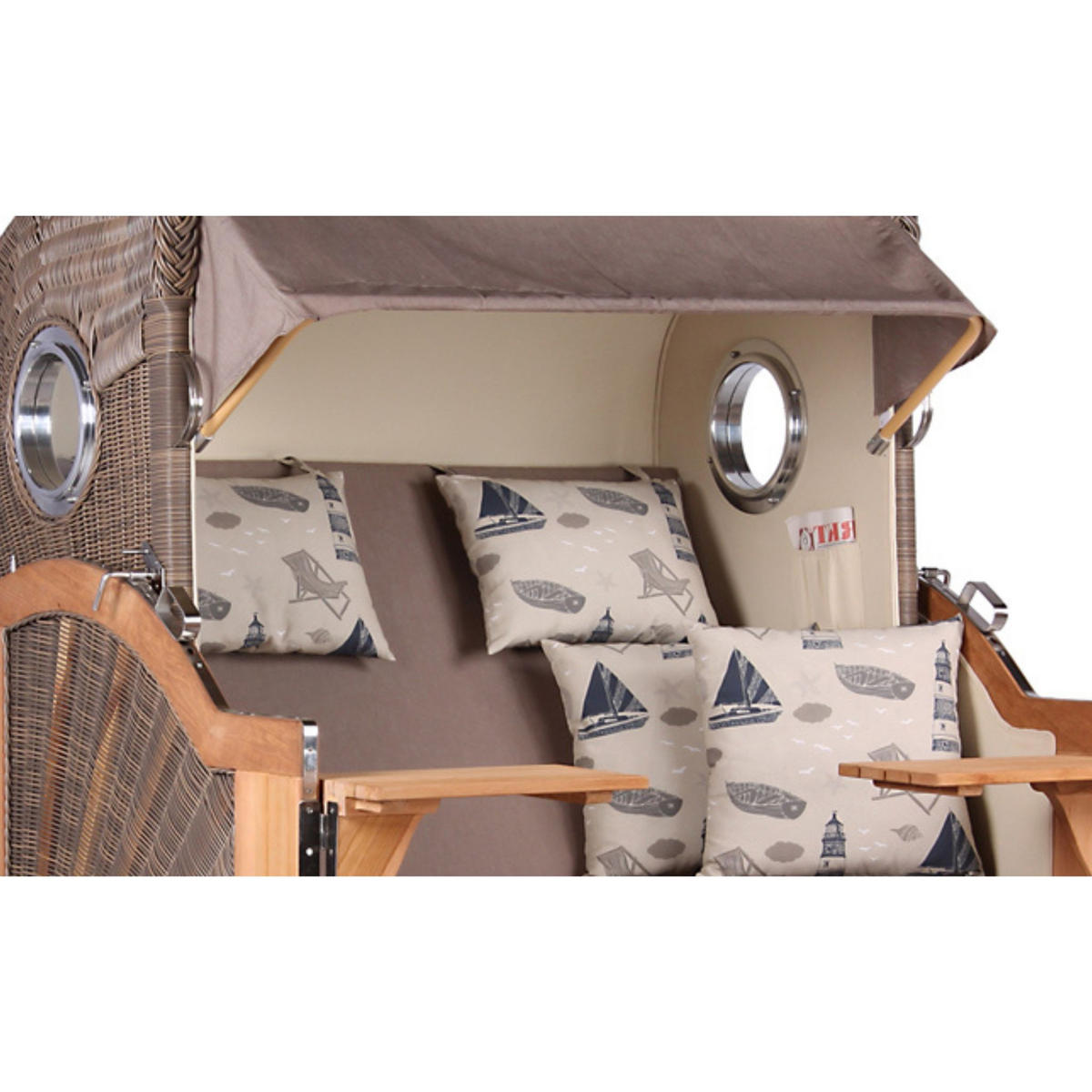 STRANDKORB Baltikum Teak 2,5 Sitzer - Taupe/Braun, Holz/Metall (142/170/95cm) - Mr. Deko