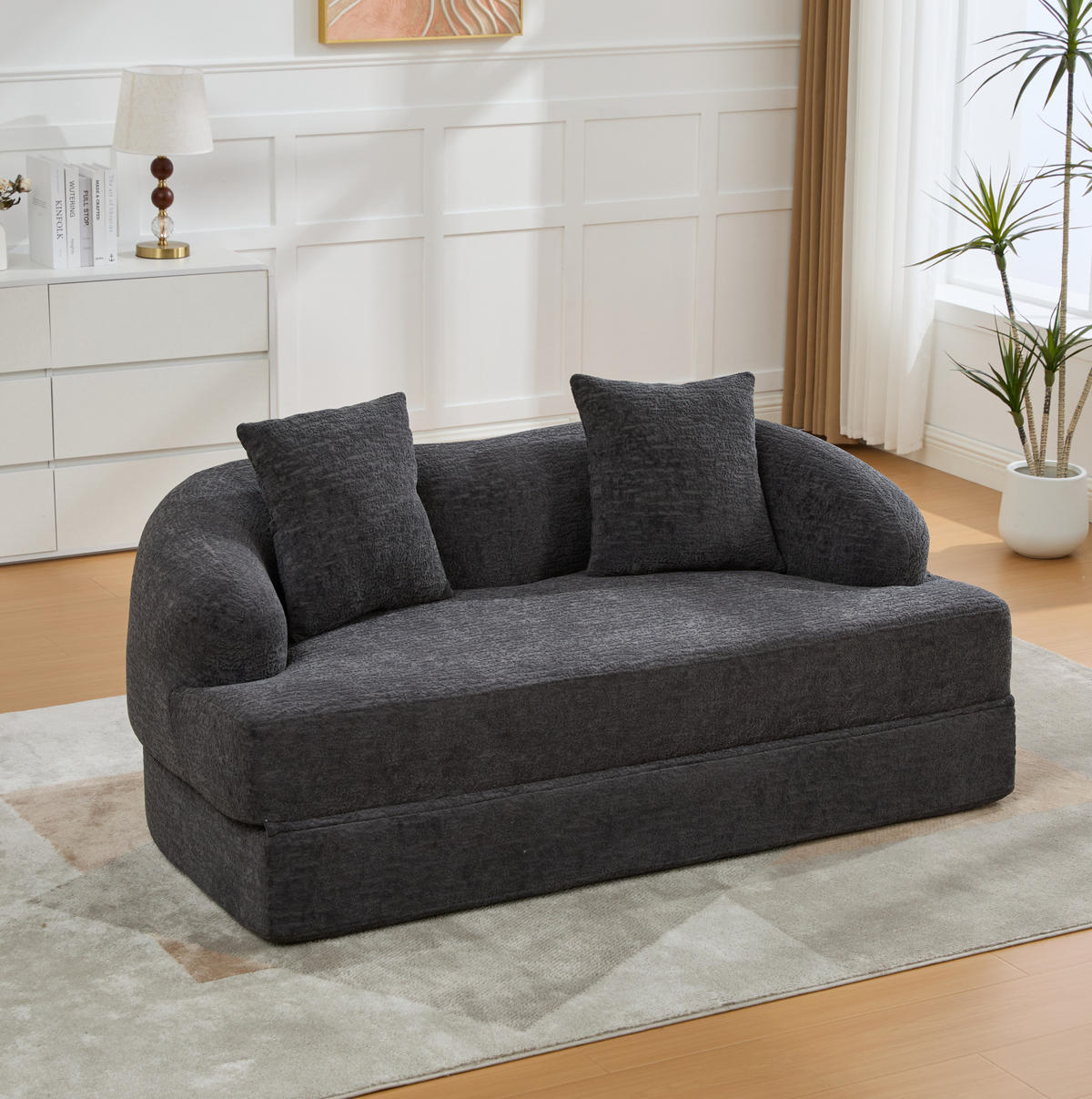 SCHLAFSOFA 157/84/65 cm aus Chenille mit Klappfunktion Dunkelgrau - Dunkelgrau, Textil (84/65/157cm) - Modenvie