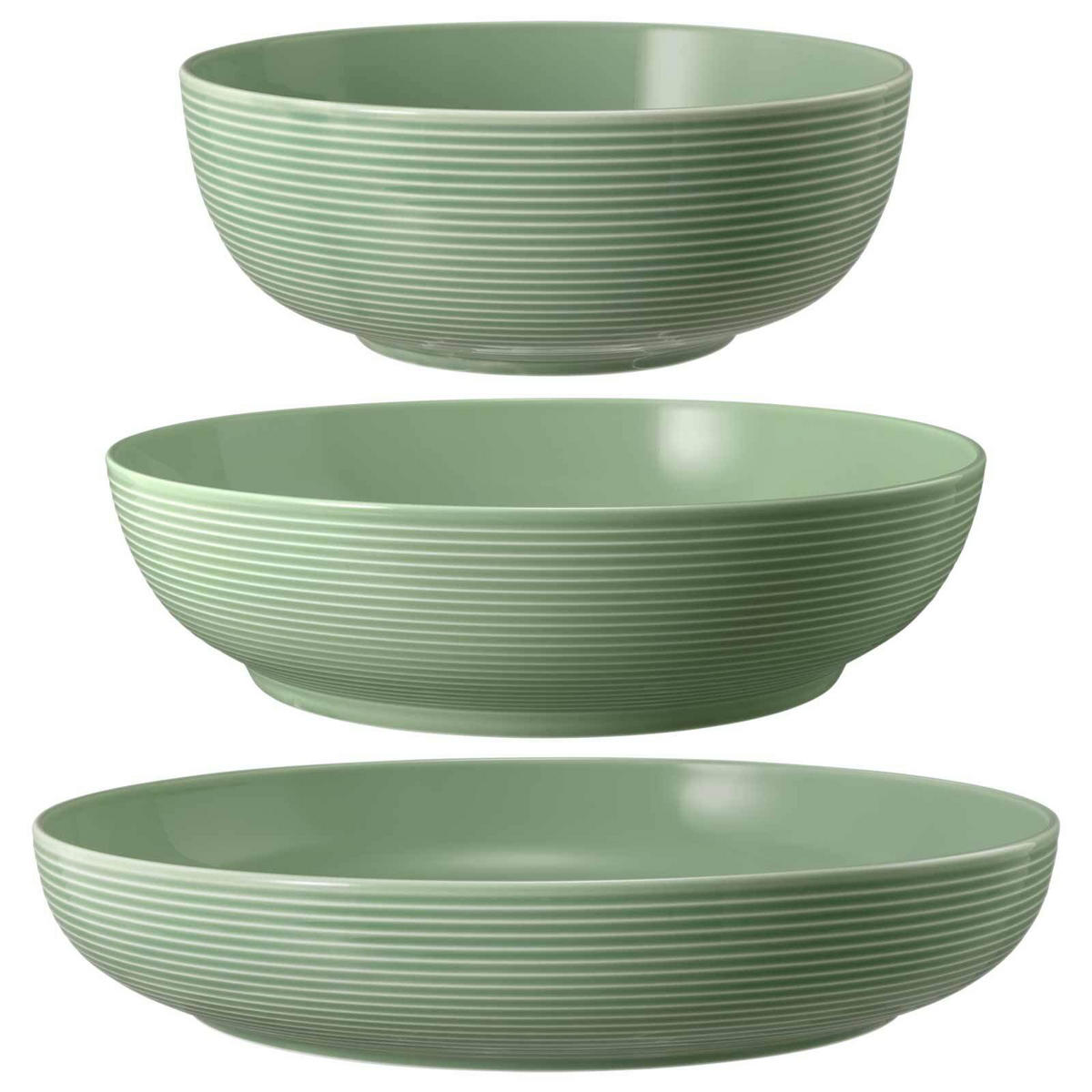 FOODBOWL Beat Color Glaze Salbeigrün 20/25/28 cm 3er Set - Grün, Keramik (1cm) - Seltmann Weiden