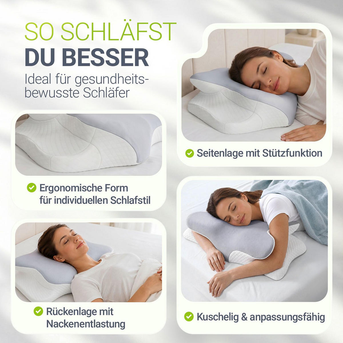 NACKENKISSEN weiß / grau (2er Set) - Weiß, Textil (41/63cm) - Juskys