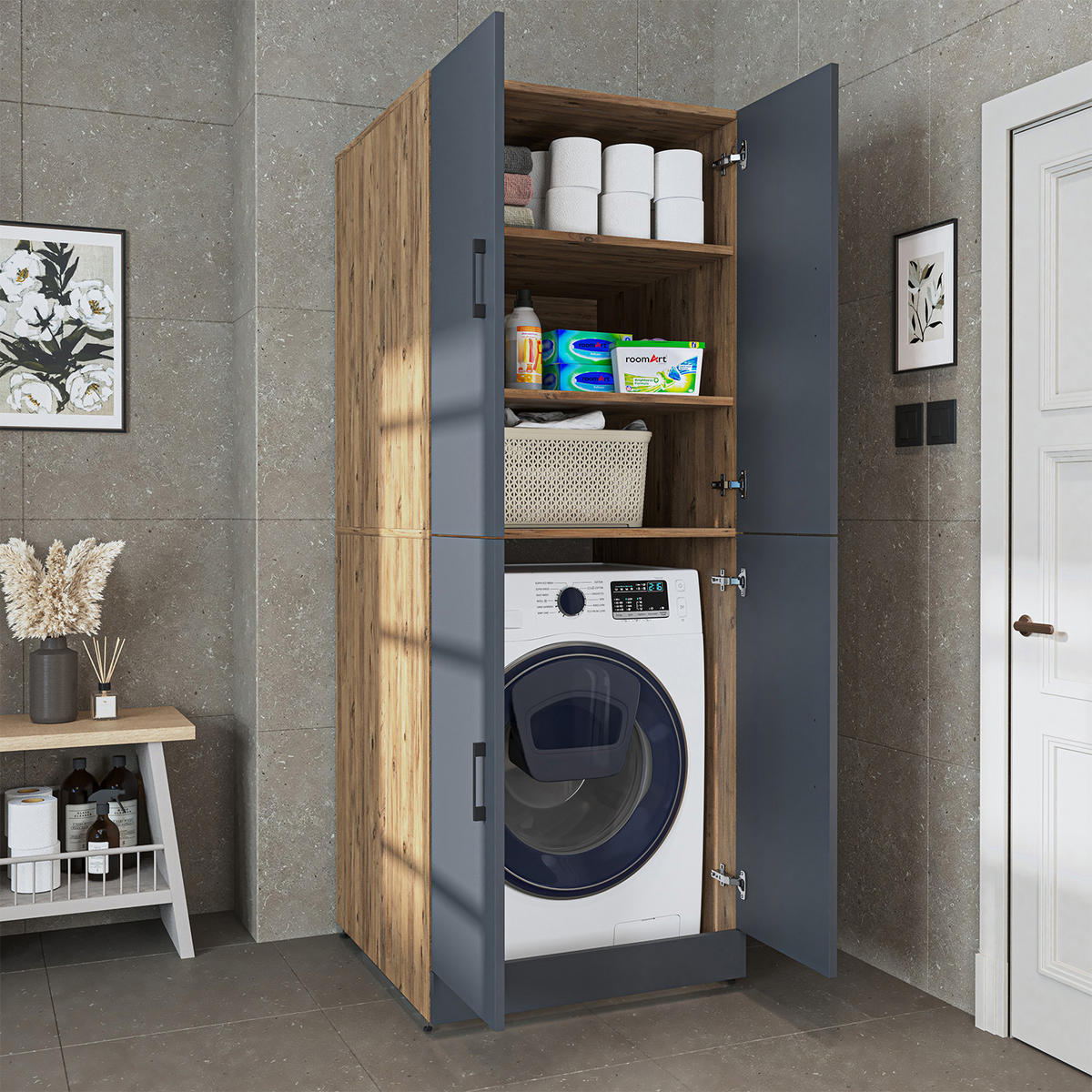WASCHMASCHINENSCHRANK DORA-II 70cm Breit - Anthrazit, Holzwerkstoff (70/186/74cm)