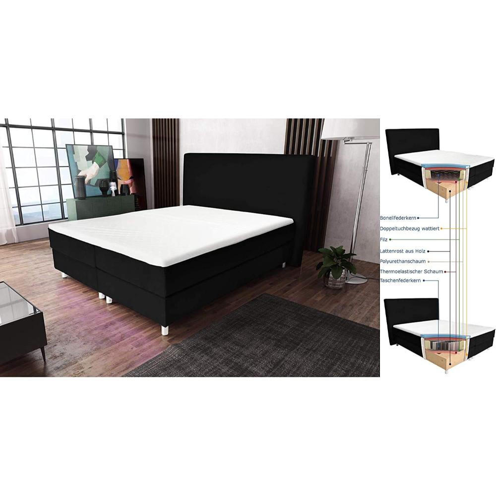 Thumbnail - Best For Home Boxbett, Schwarz, Textil, Höhe ca. 20 cm, Rechteckig, 180x200 cm, Schlafzimmer, Betten, Boxspringbetten