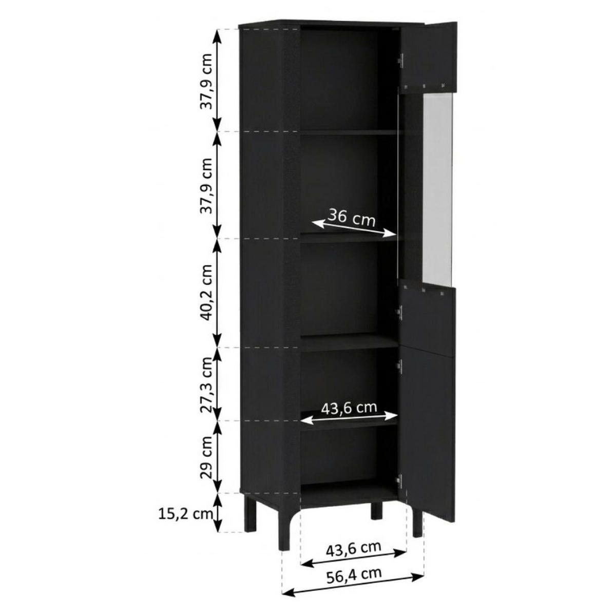 VITRINE Malumi MM-4 60 x 197 x 40,5 cm Schwarz Paintflow - Schwarz, Holzwerkstoff (60/197/40.5cm) - Koseto