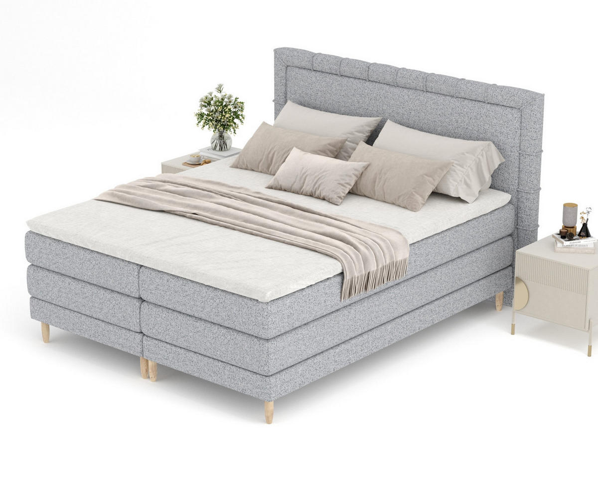 BOXSPRINGBETT Rimini Grau 200/200 cm mit Matratze und Topper - Naturfarben/Grau, Holz/Holzwerkstoff (200/200cm) - Maison de Reve