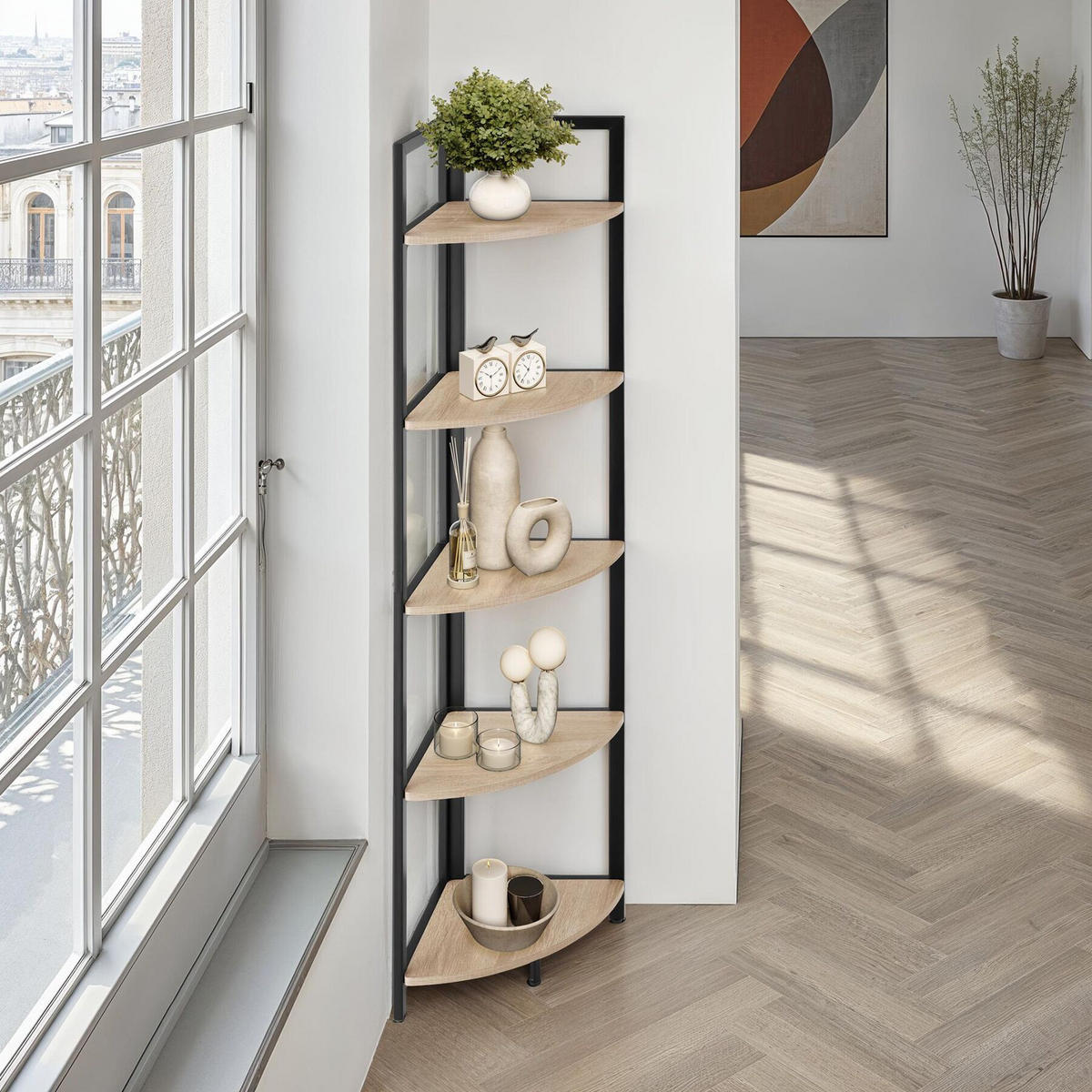ECKREGAL Castlebar ,inklusive Kippschutz, 30 x 30 x 150 cm,Industrial Holz hell, Eiche Sonoma - Naturfarben, Holzwerkstoff (30/150/30cm) - tectake
