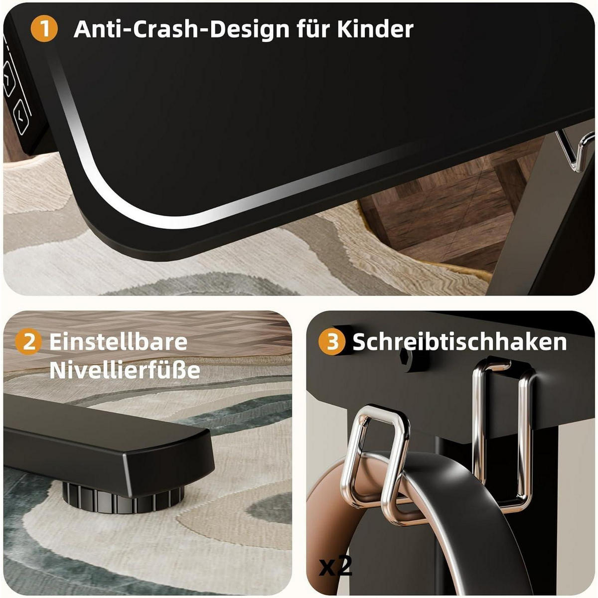 SCHREIBTISCH elektrisch höhenverstellbar 80 x 60 cm Schwarz - Schwarz, Metall (59.9/79.8/118.1cm)