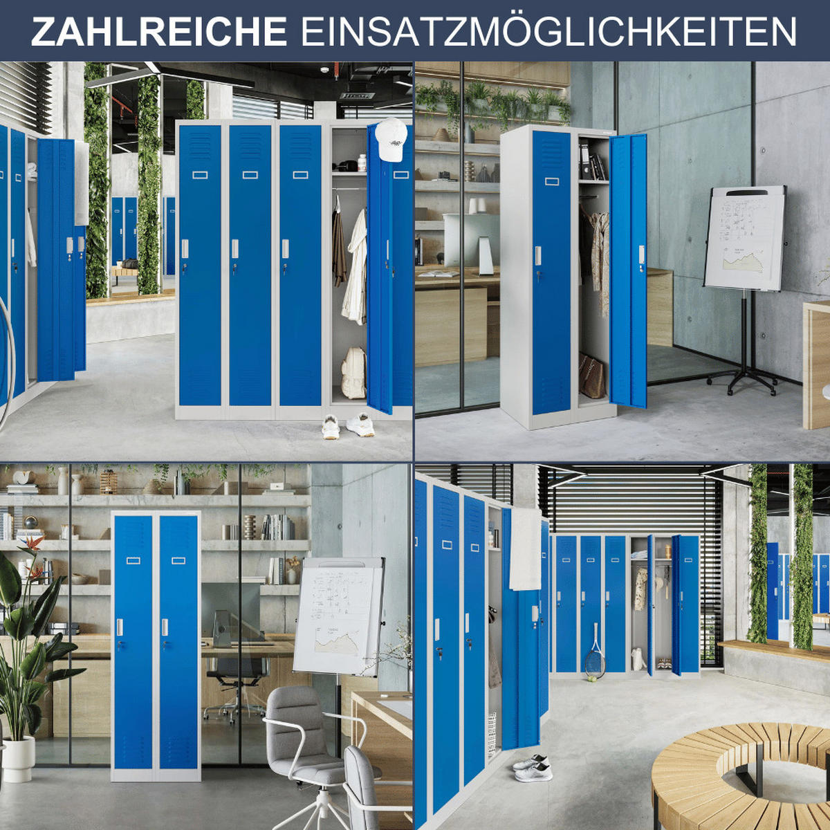 UMKLEIDESCHRANK Spind WIEN 2 Abteile 180x60x50cm Grau-Blau - Grau, Metall (60/180/50cm) - DELUKE