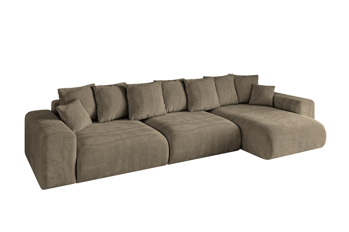 ECKSOFA Ottomane rechts ESKAR-L 364x176x84 Braun Velours - Schwarz/Braun, Holzwerkstoff/Kunststoff (176/364cm) - ALTDECOR