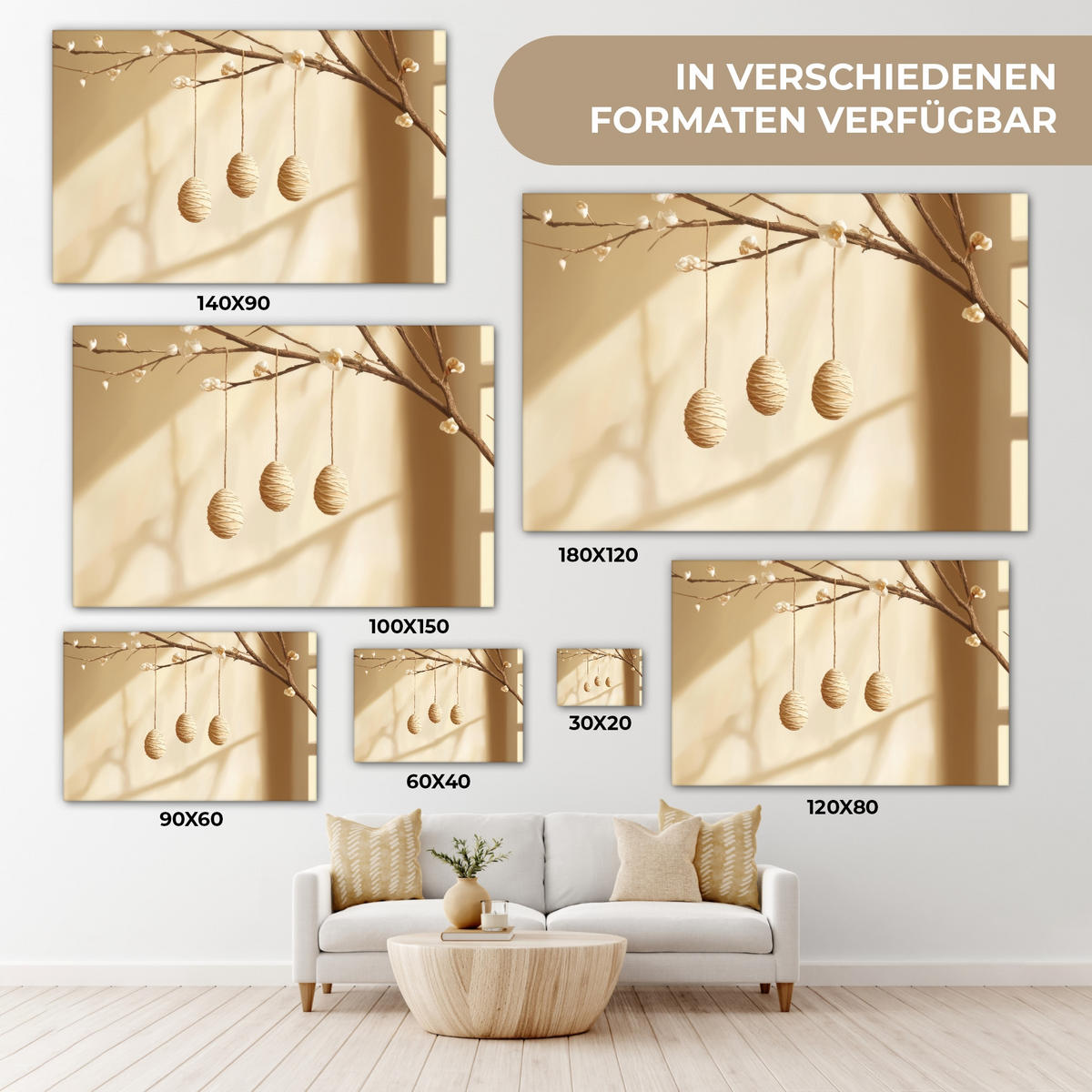LEINWANDBILD Beige - Osterkuchen - Eier XXL 150x100 cm - Beige, Textil (150/100cm) - MuchoWow