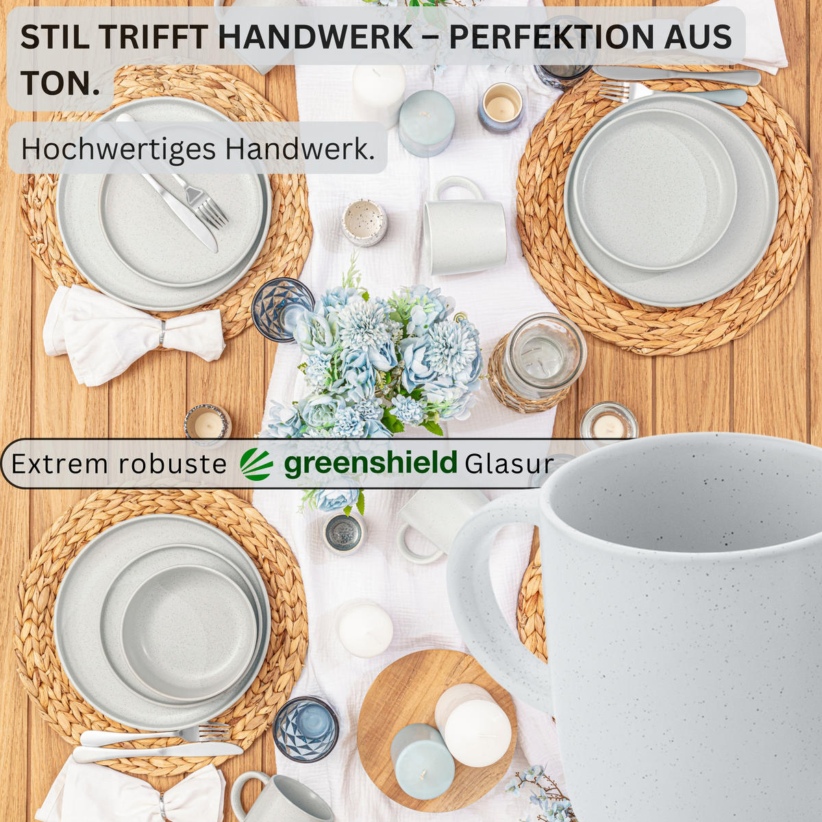 KAFFEEBECHER LEEDS FROST - 6 teilig aus Steingut - Weiß, Stein (0.38L) - Sänger