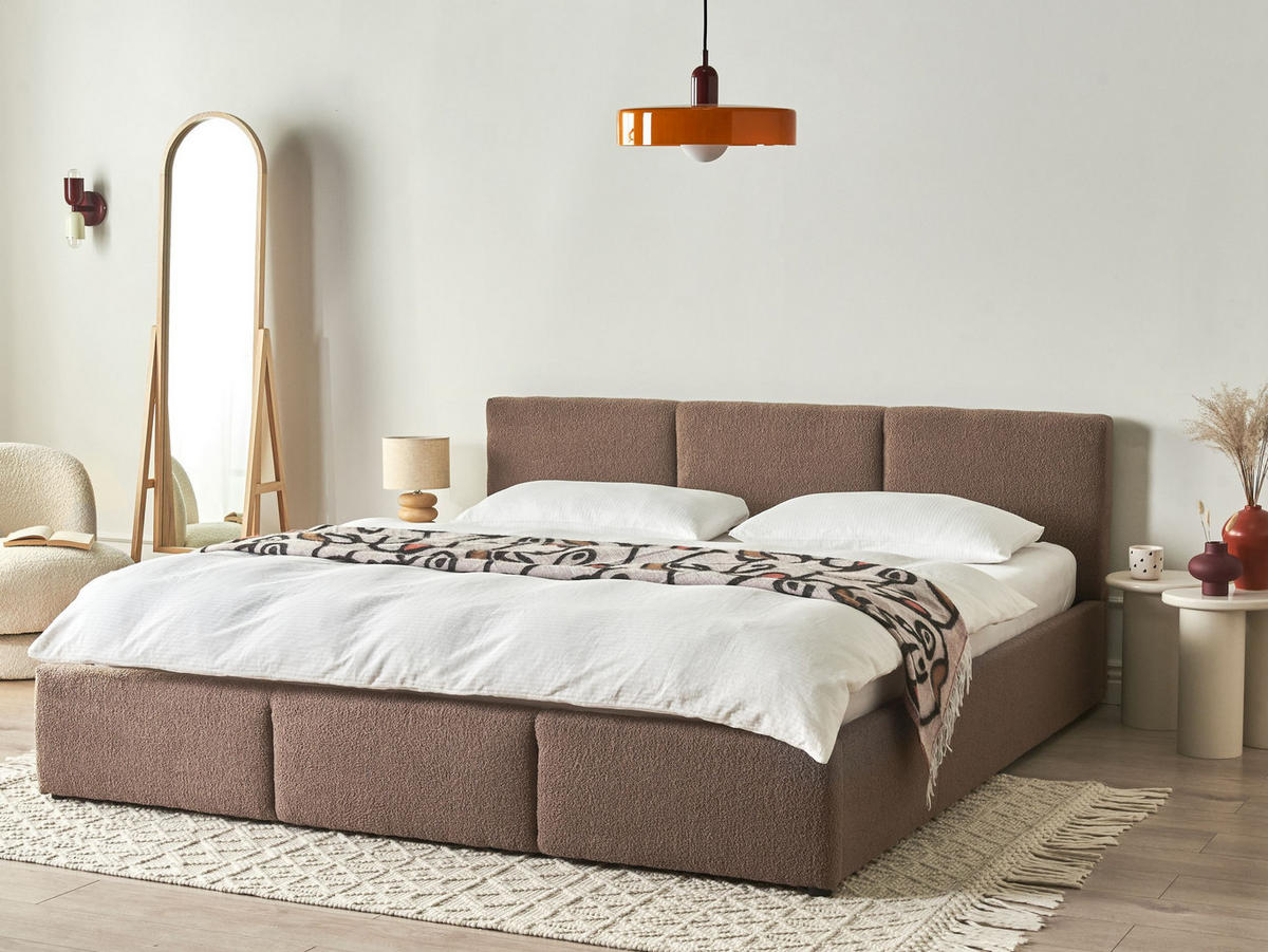 PAT cu spațiu de depozitare 180/200 bouclé taupe Bousse - taupe, material textil (180/200cm) - Beliani