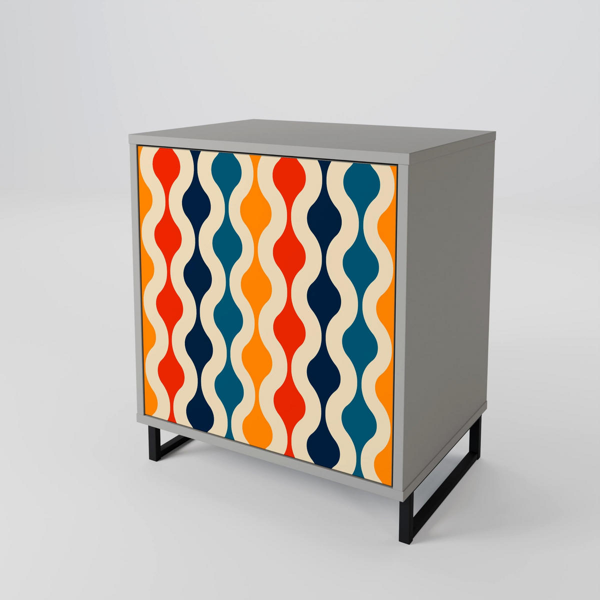 SIDEBOARD COLORFUL NOSTALGIA, Grau, 57,5x42x75,5 cm, Goldfarbene Metallfüße - Goldfarben/Multicolor, Holzwerkstoff/Metall (57.5/75.5/42cm) - SpaceRebels
