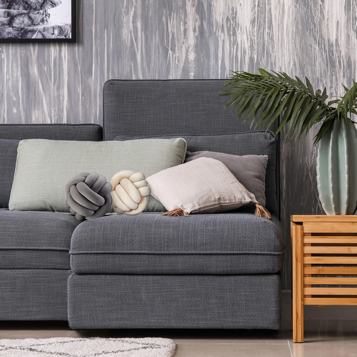 KNOTENKISSEN - Anthrazit, Textil (25/25cm) - Relaxdays