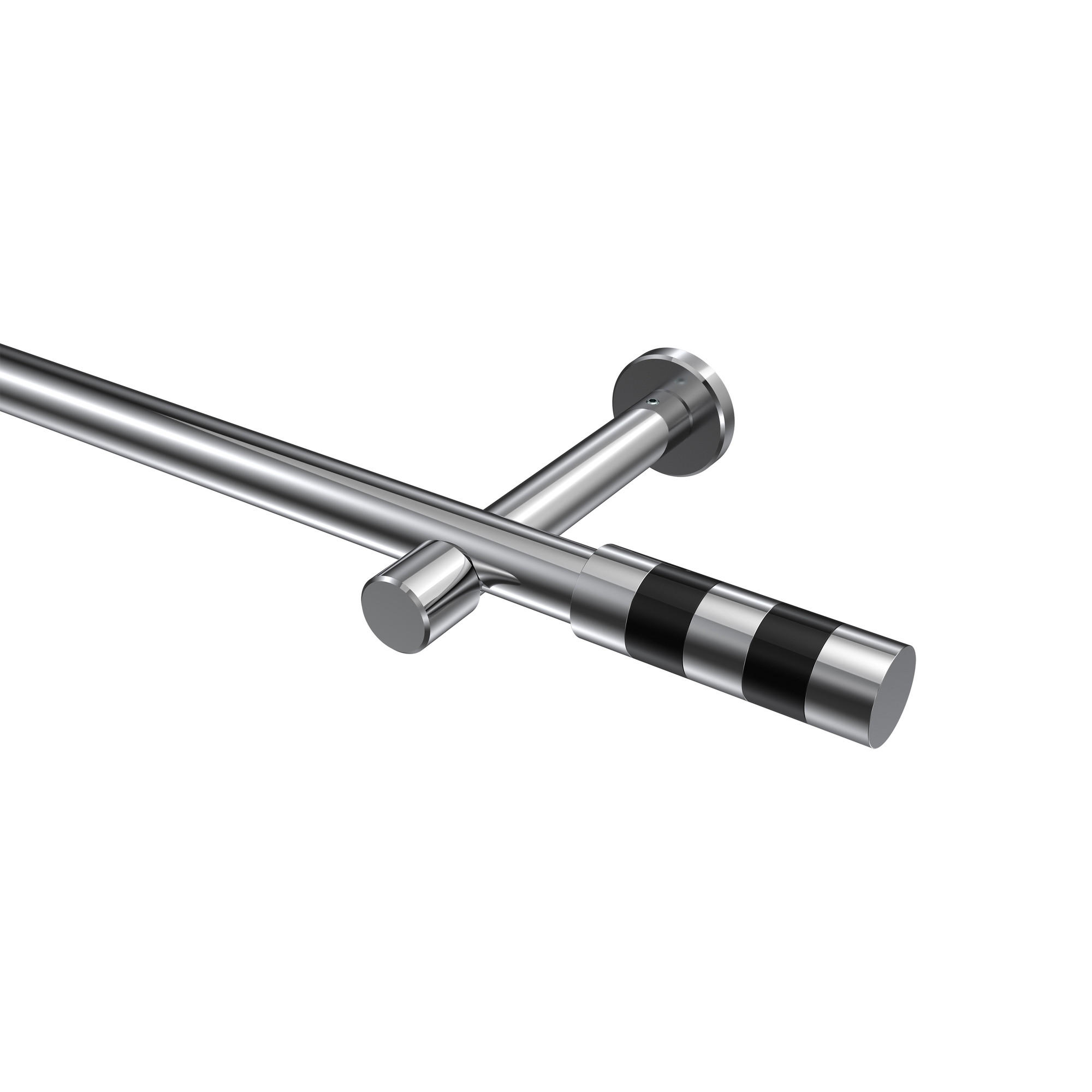 GARDINENSTANGEN-SET Prestige Mavell 140 cm, 1-läufig (ohne Ringe), 20 mm Ø Chrom - Chromfarben/Schwarz, Metall (140cm) - INTERDECO